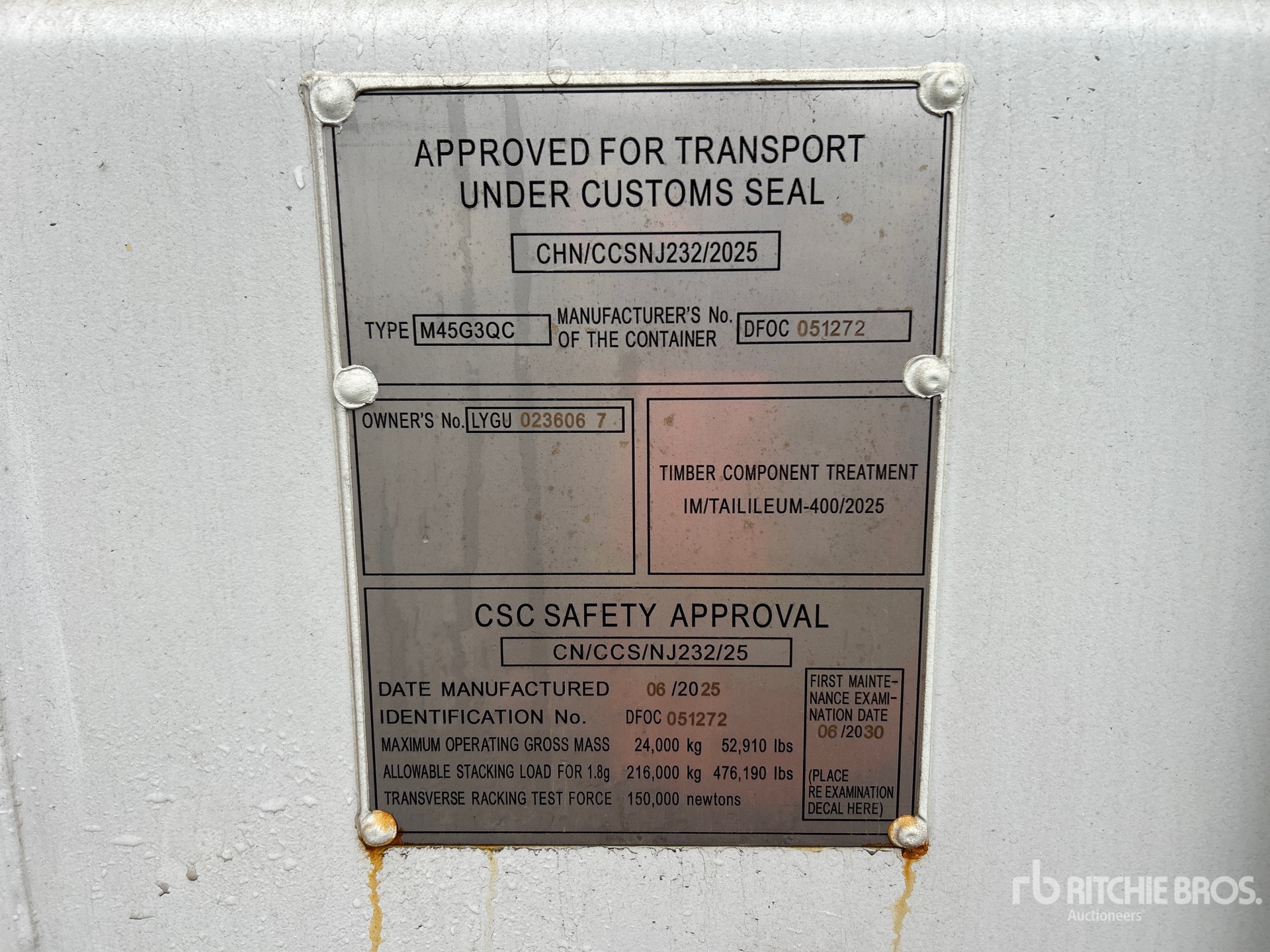 General Appearance with Serial Number / VIN