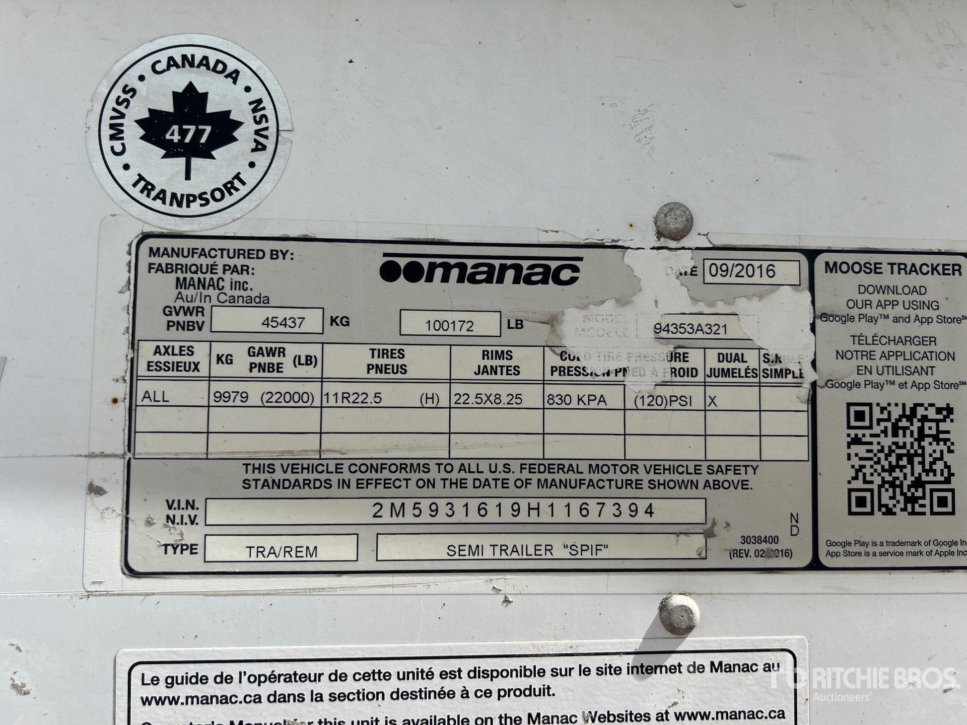 General Appearance with Serial Number / VIN