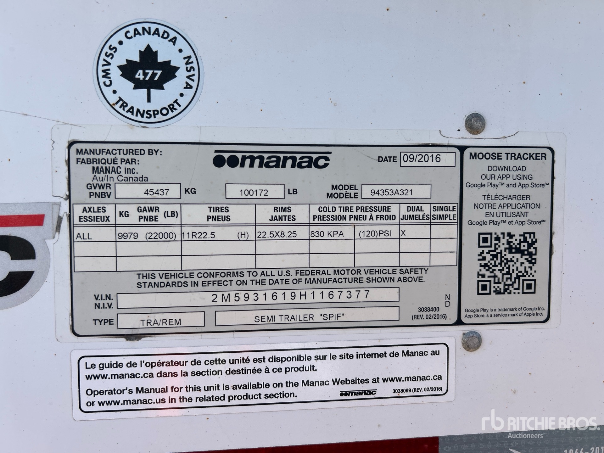 General Appearance with Serial Number / VIN