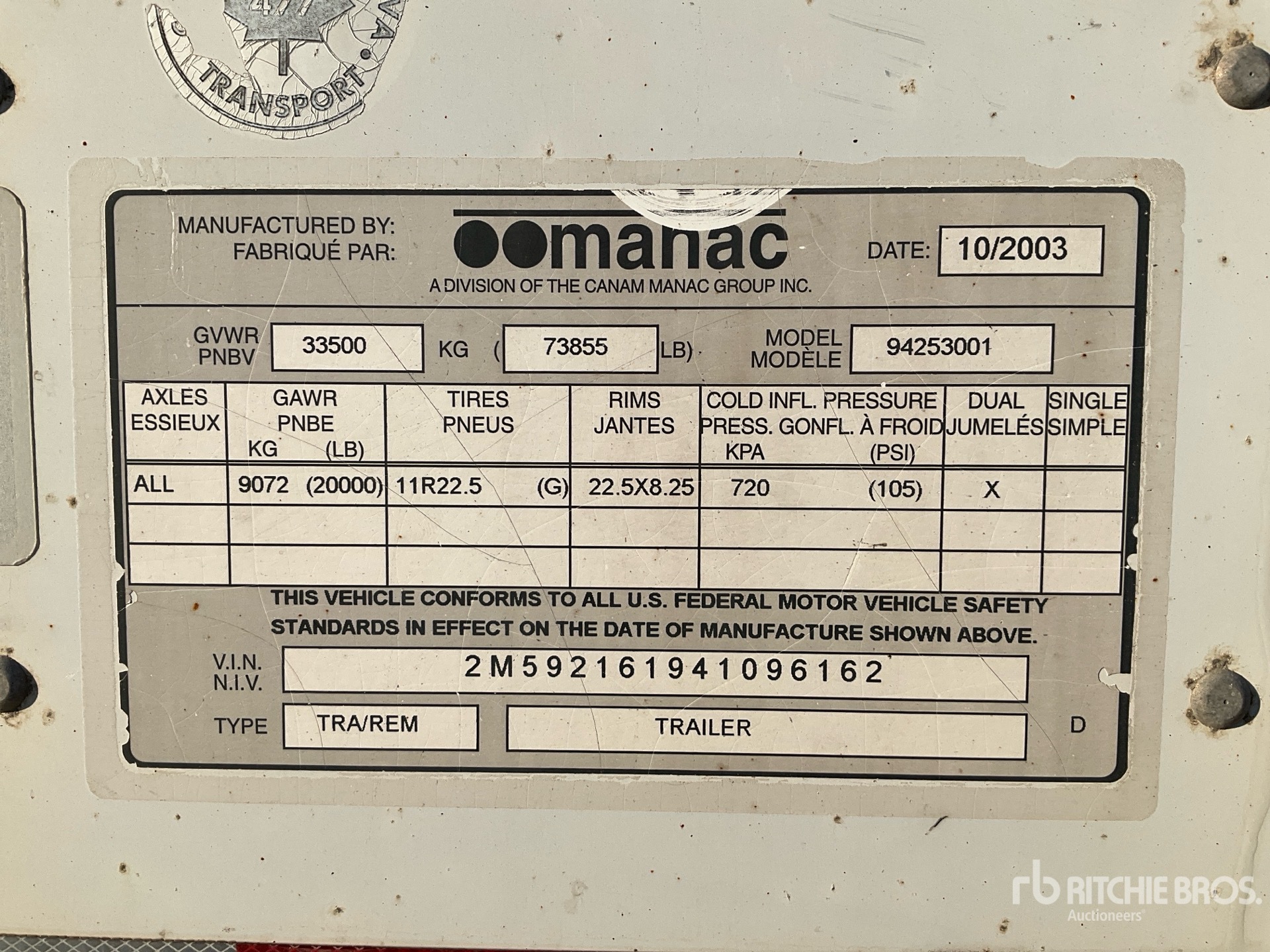 General Appearance with Serial Number / VIN
