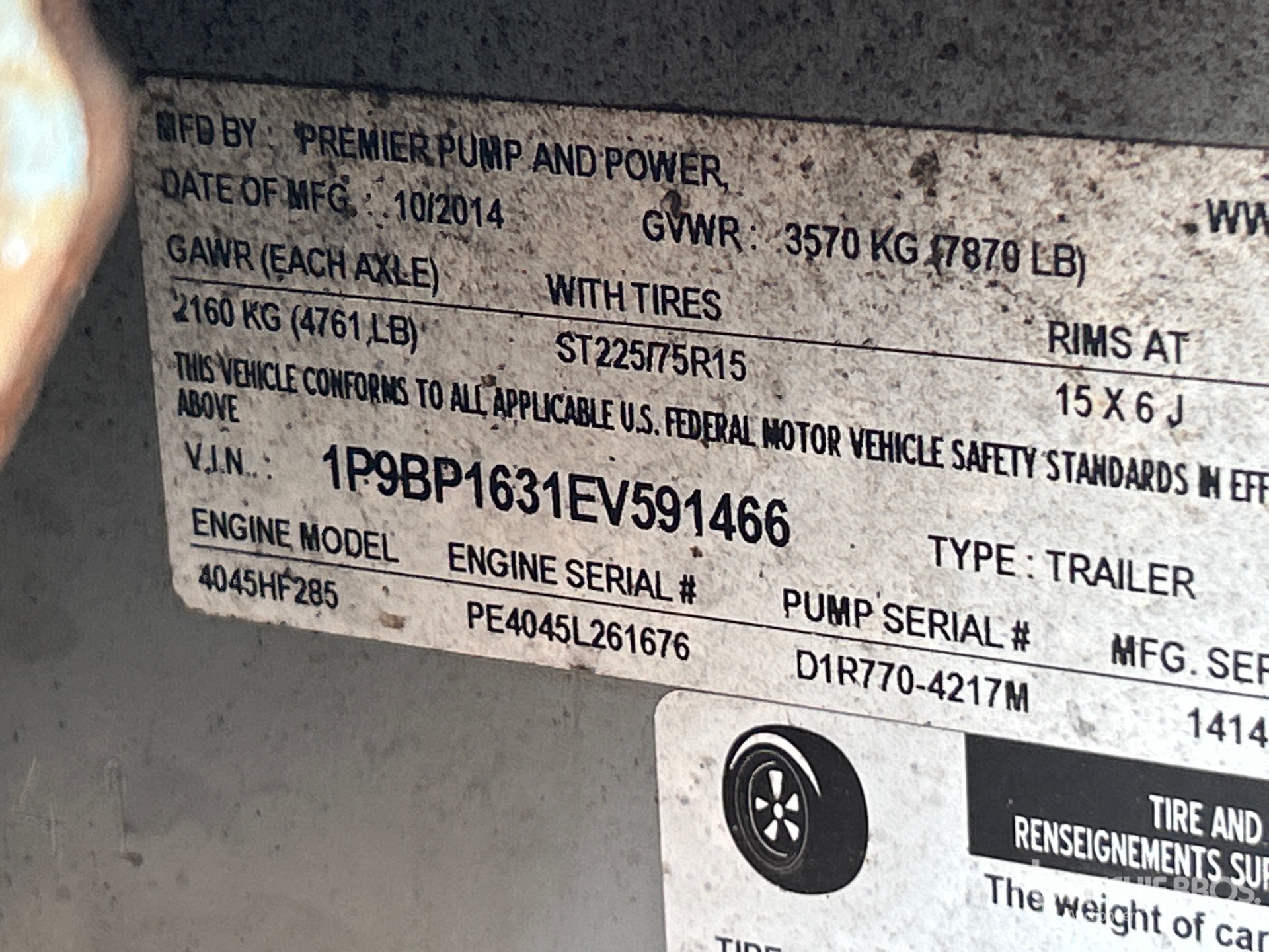 General Appearance with Serial Number / VIN