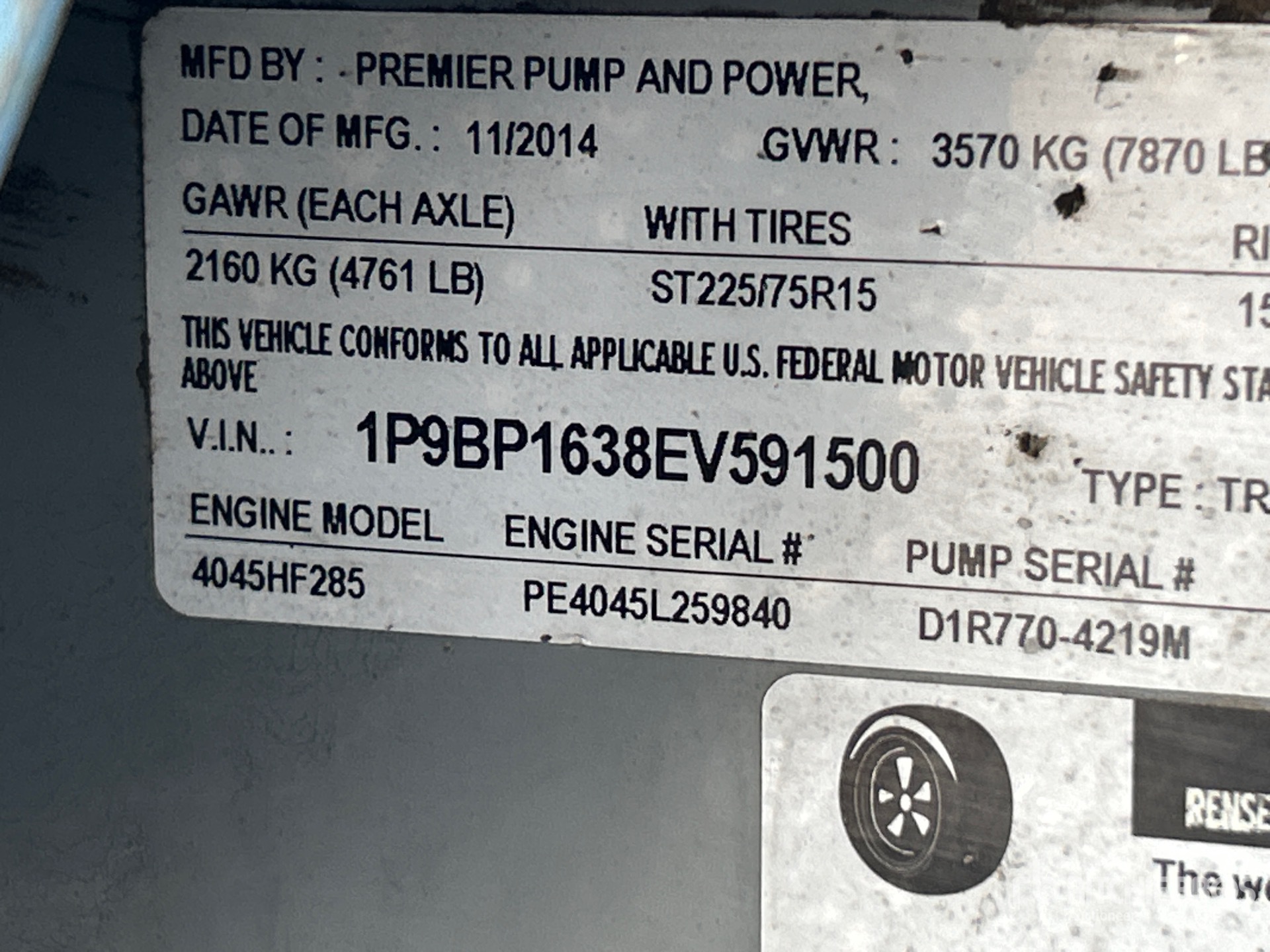 General Appearance with Serial Number / VIN