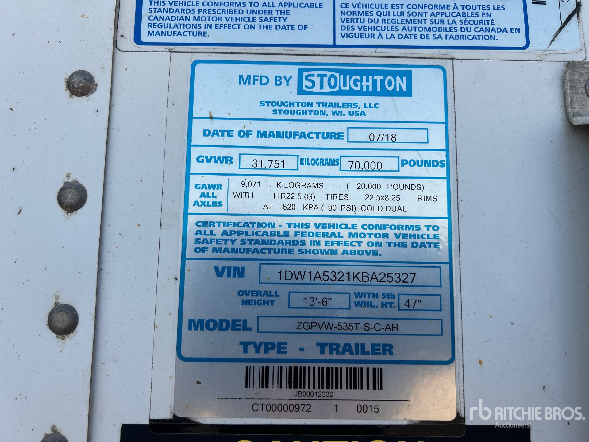 General Appearance with Serial Number / VIN