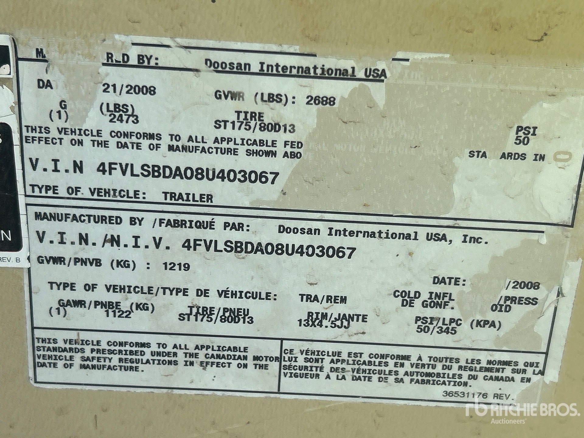 General Appearance with Serial Number / VIN