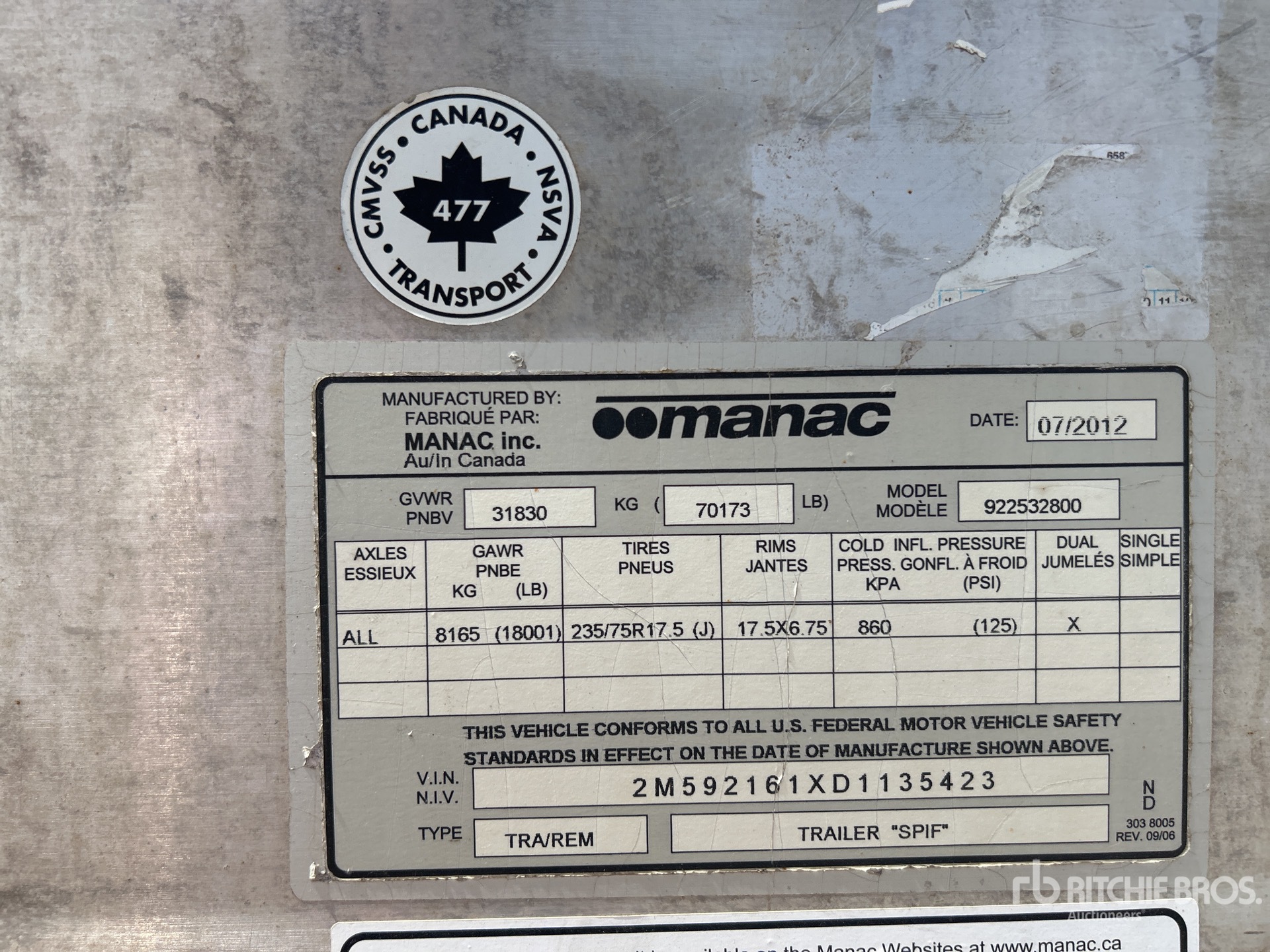 General Appearance with Serial Number / VIN