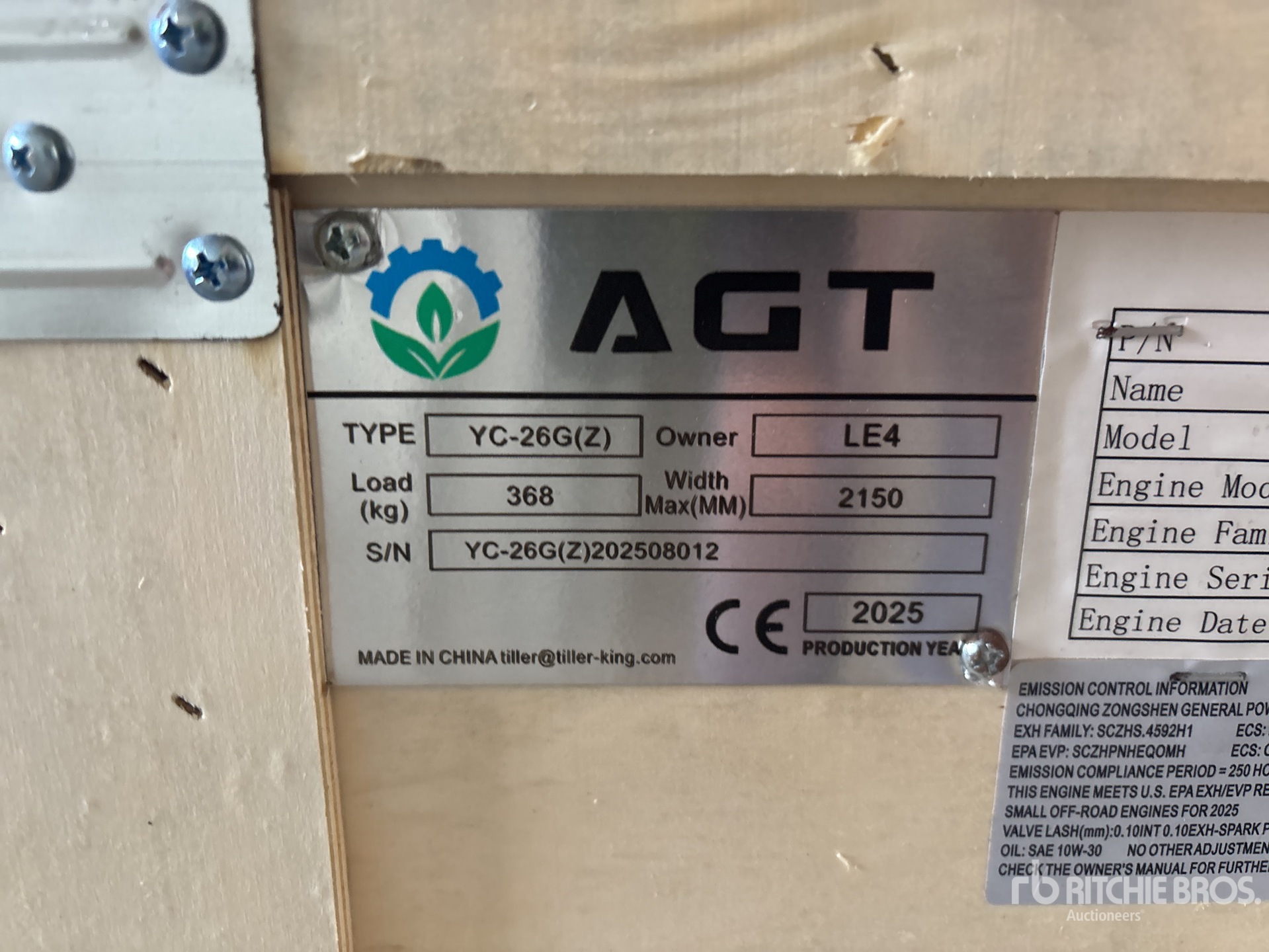 General Appearance with Serial Number / VIN