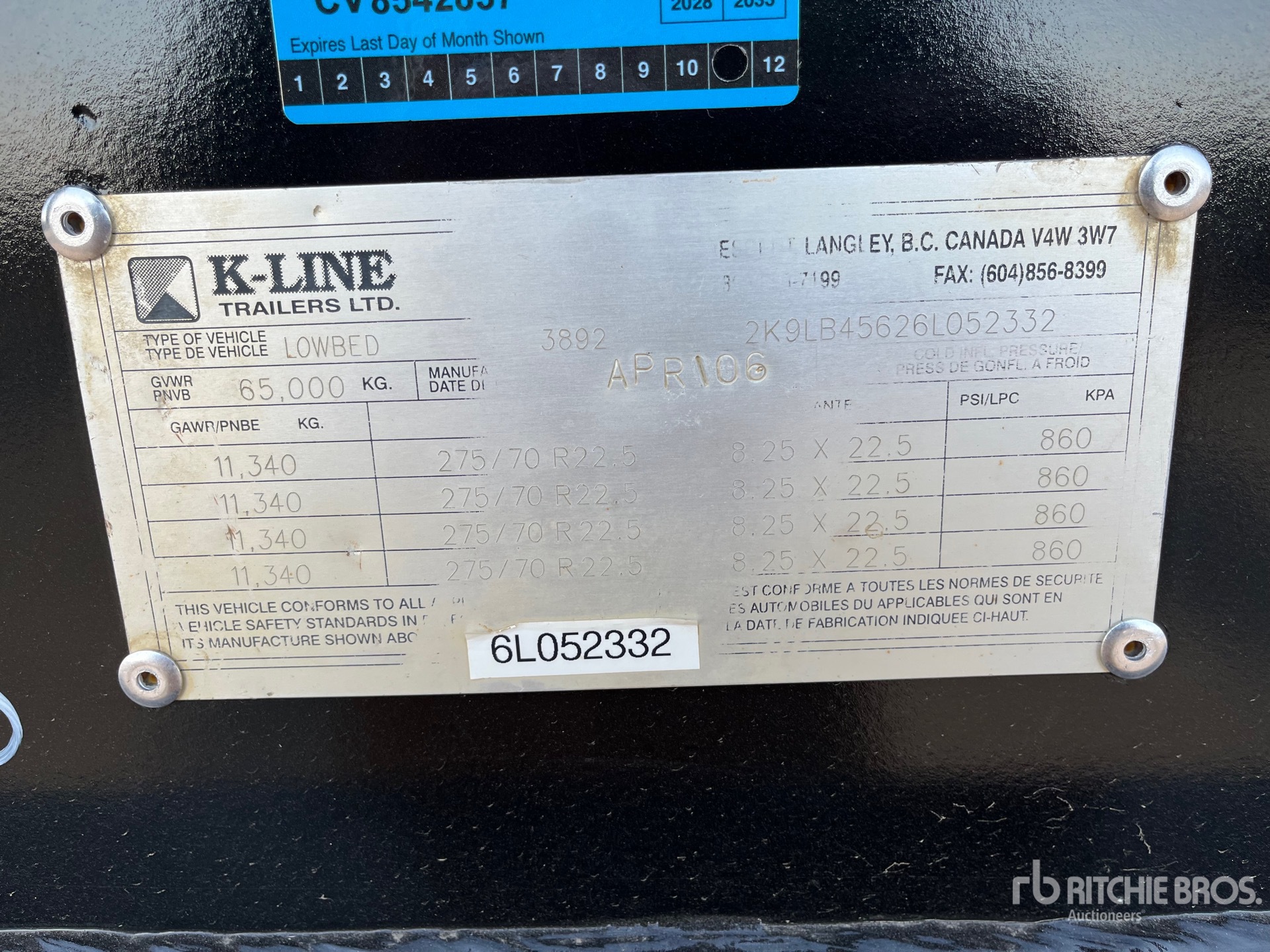 General Appearance with Serial Number / VIN