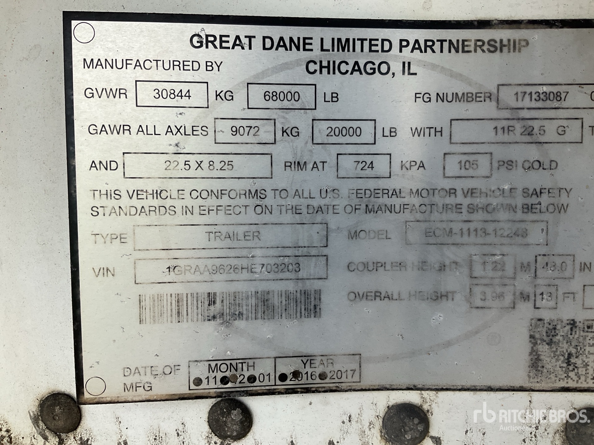 General Appearance with Serial Number / VIN