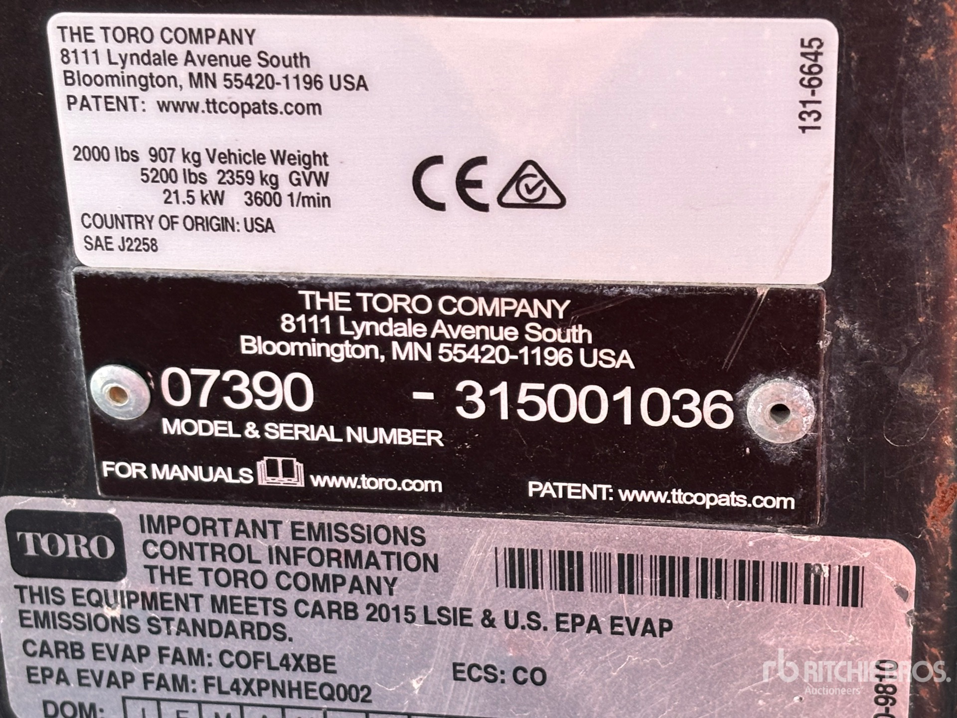 General Appearance with Serial Number / VIN