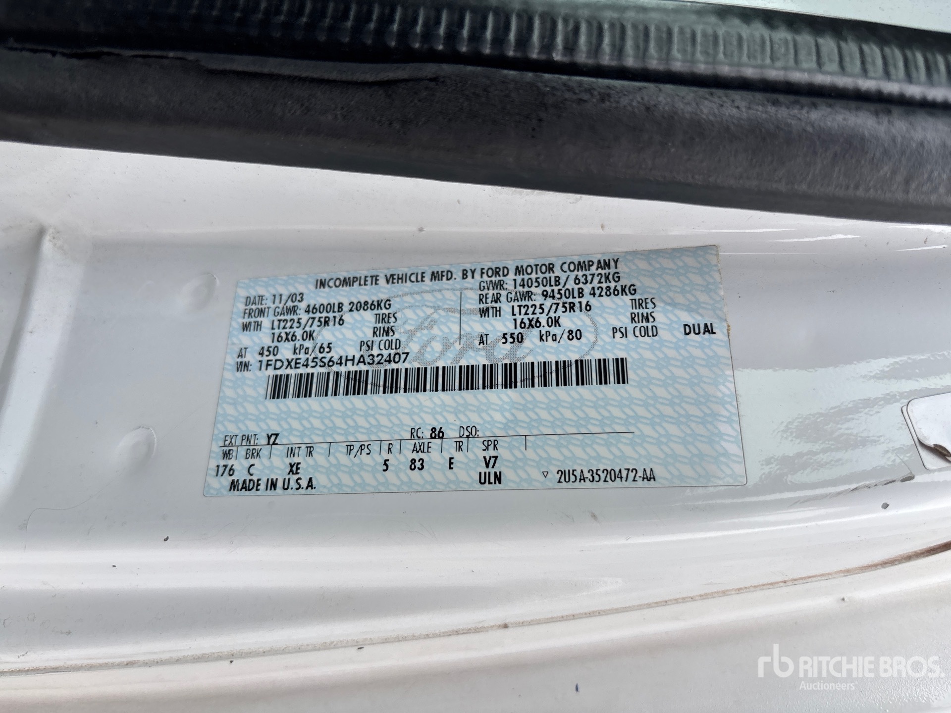 General Appearance with Serial Number / VIN