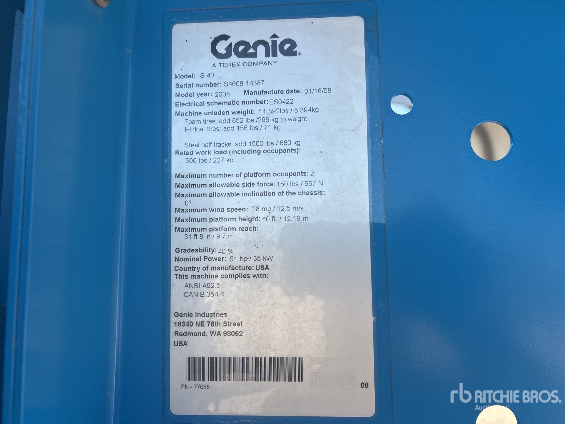 General Appearance with Serial Number / VIN