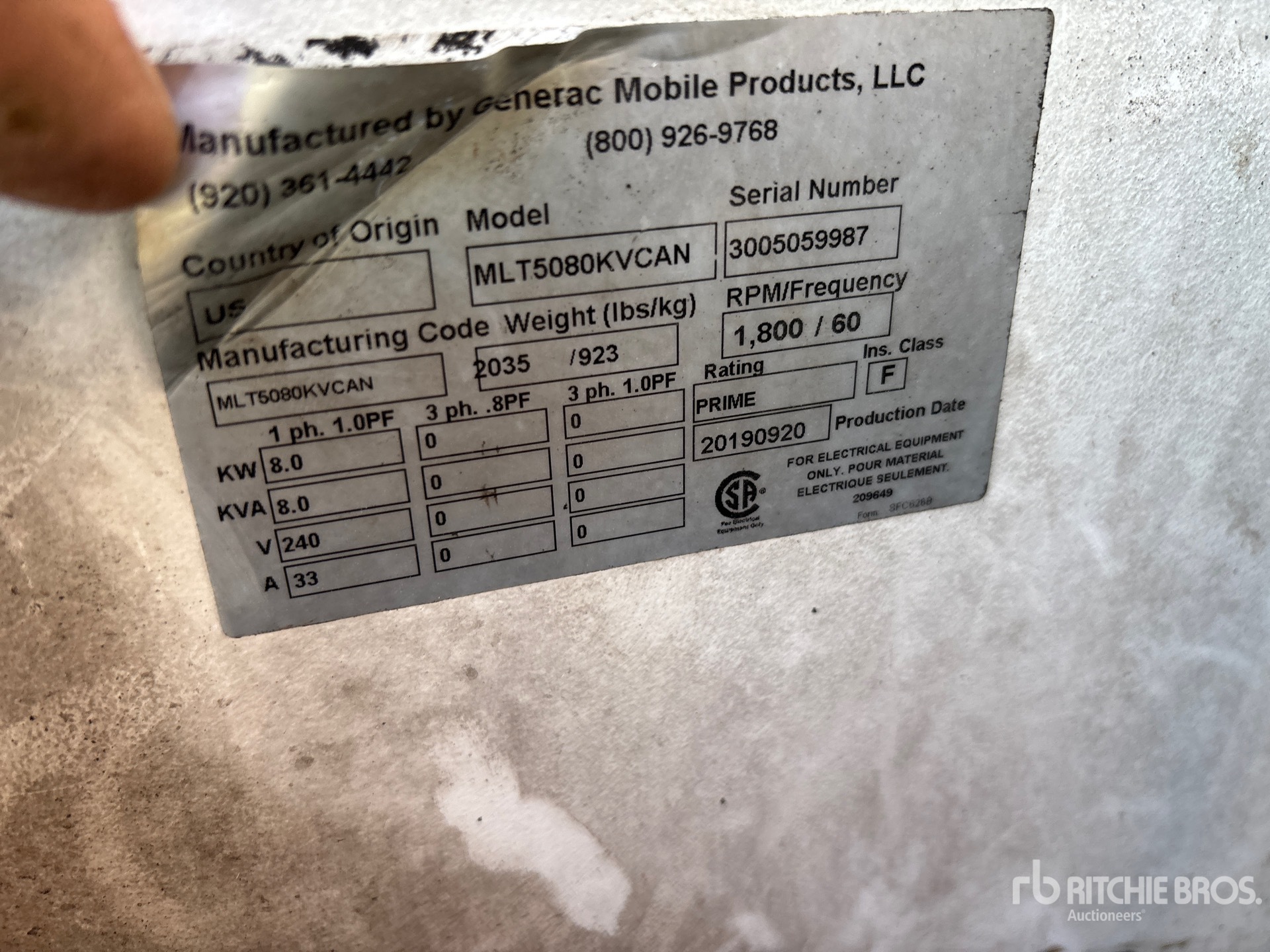 General Appearance with Unit Serial Number