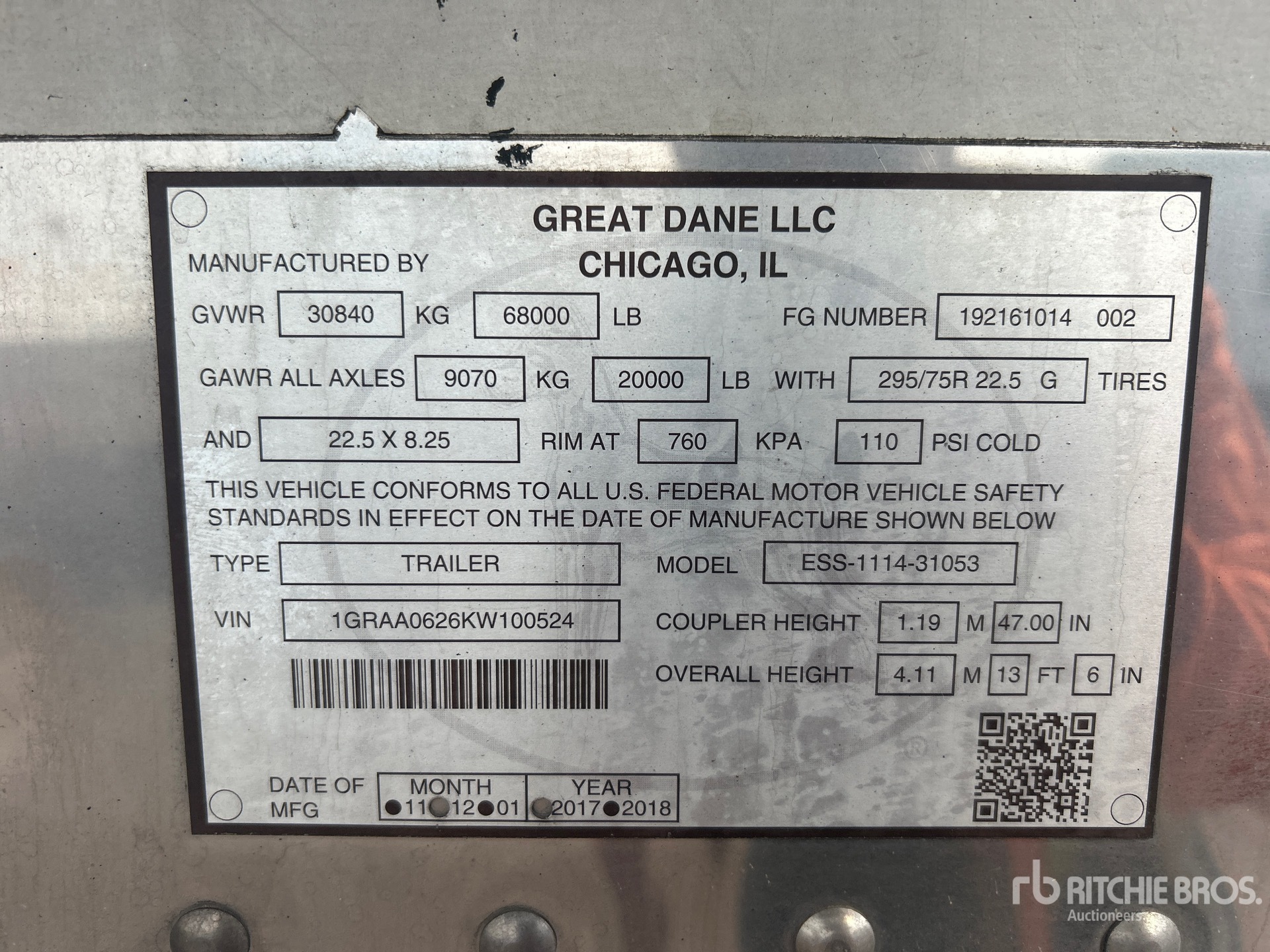 General Appearance with Serial Number / VIN