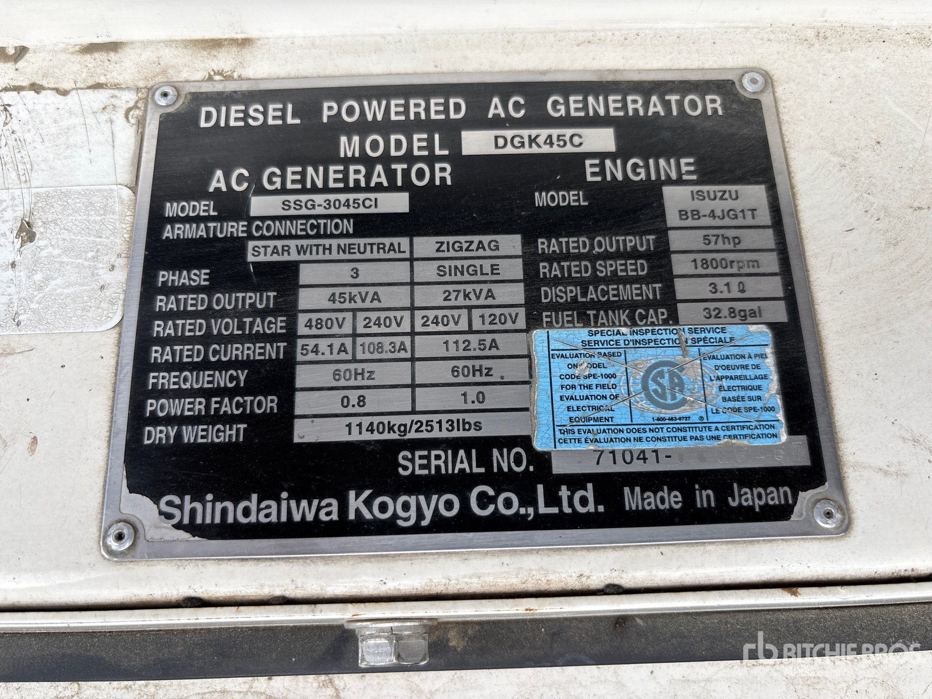 General Appearance with Unit Serial Number
