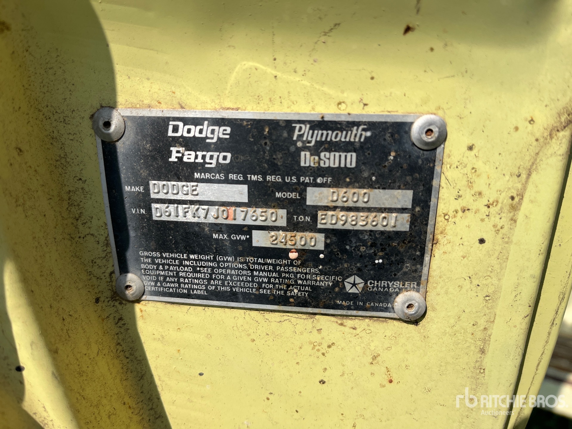 General Appearance with Serial Number / VIN
