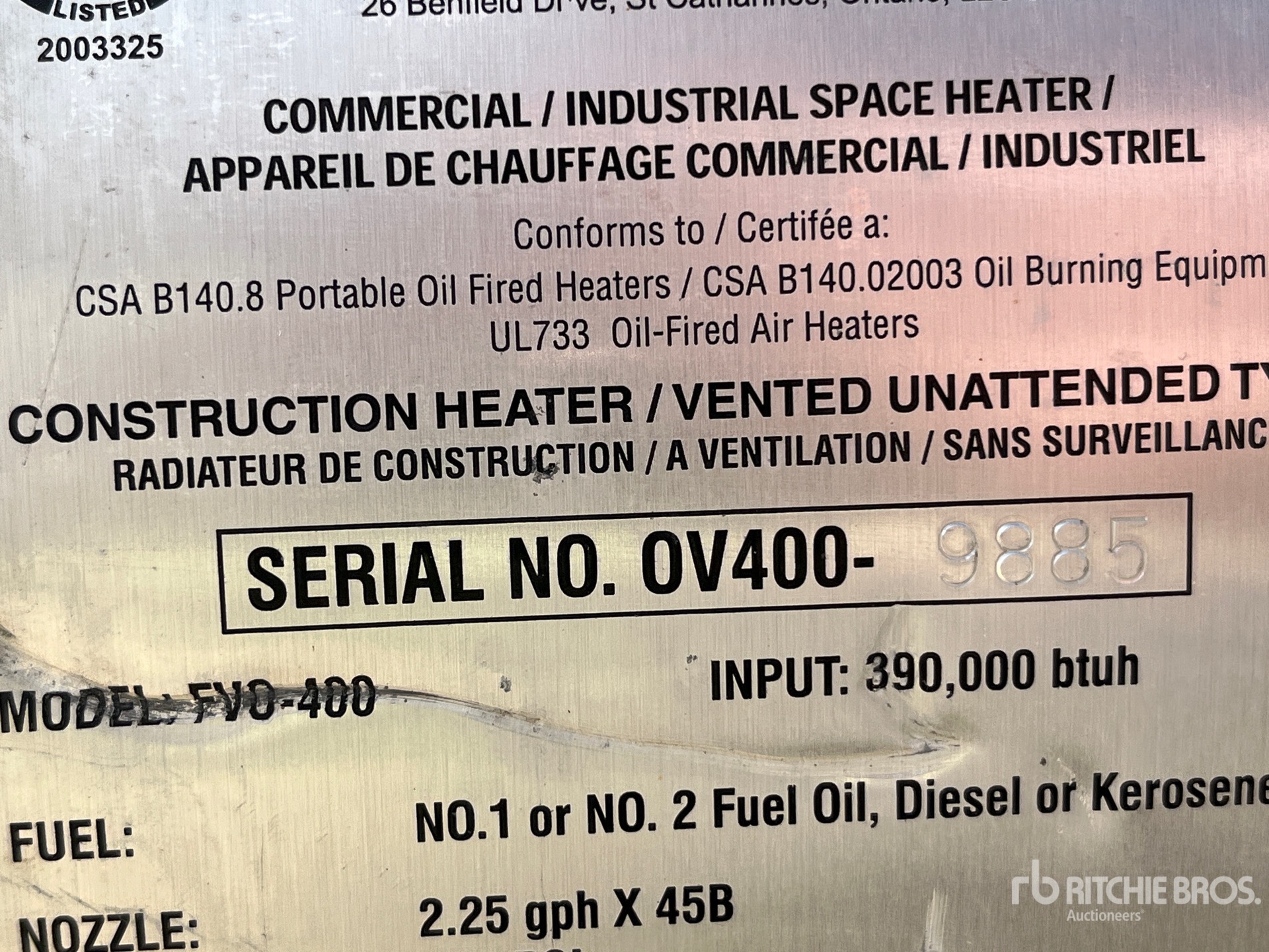 General Appearance with Serial Number / VIN