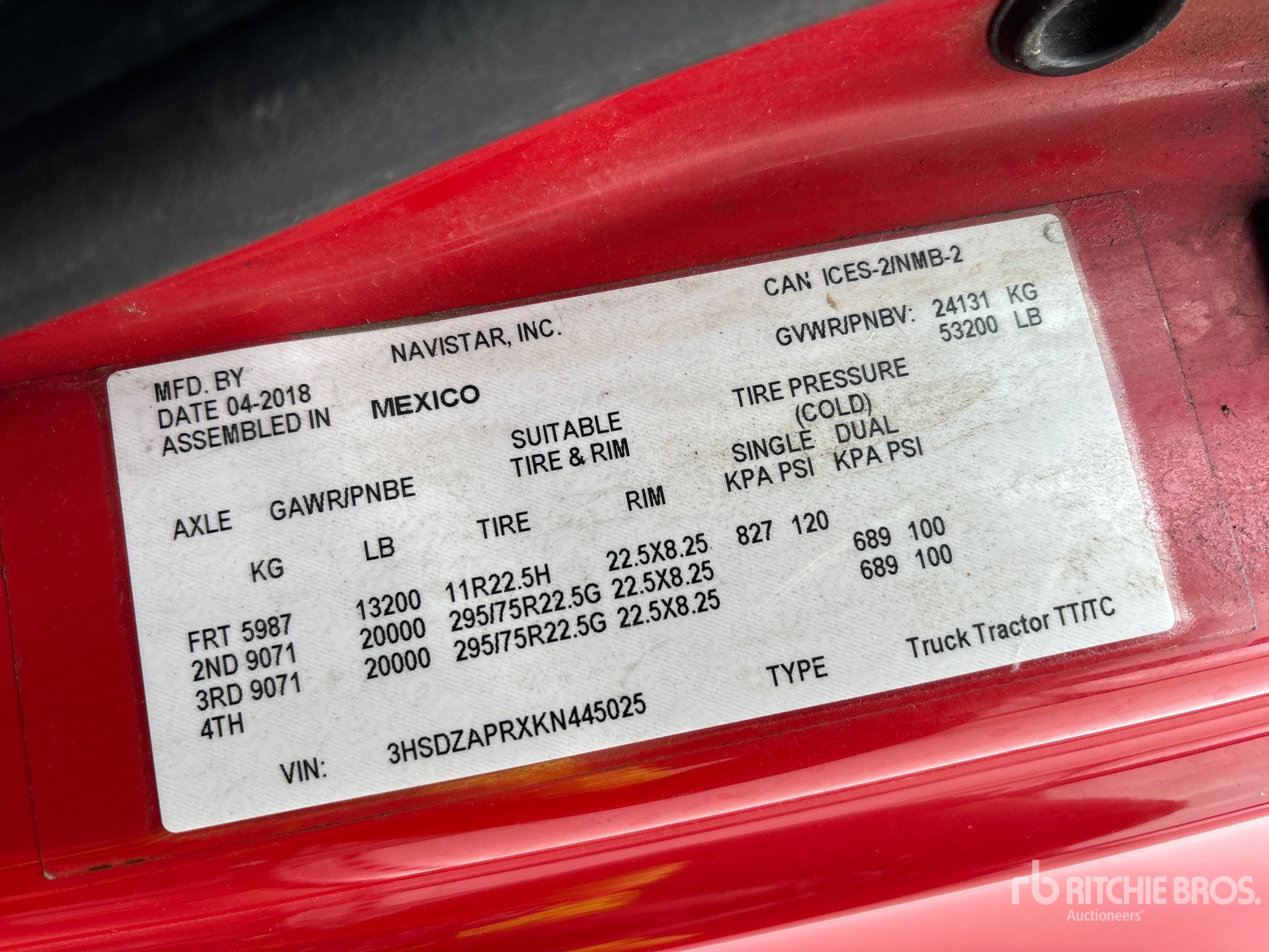 General Appearance with Serial Number / VIN