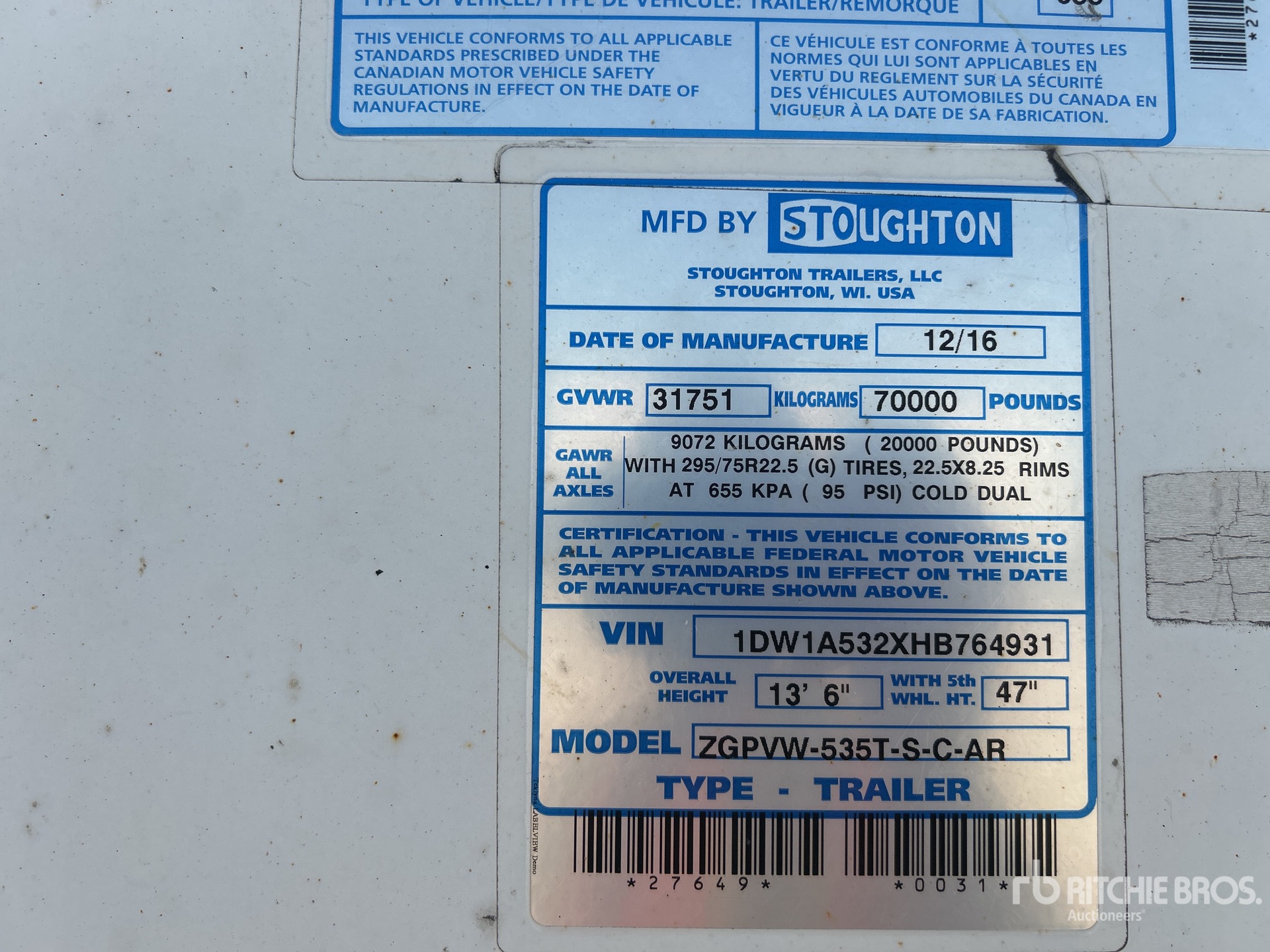 General Appearance with Serial Number / VIN