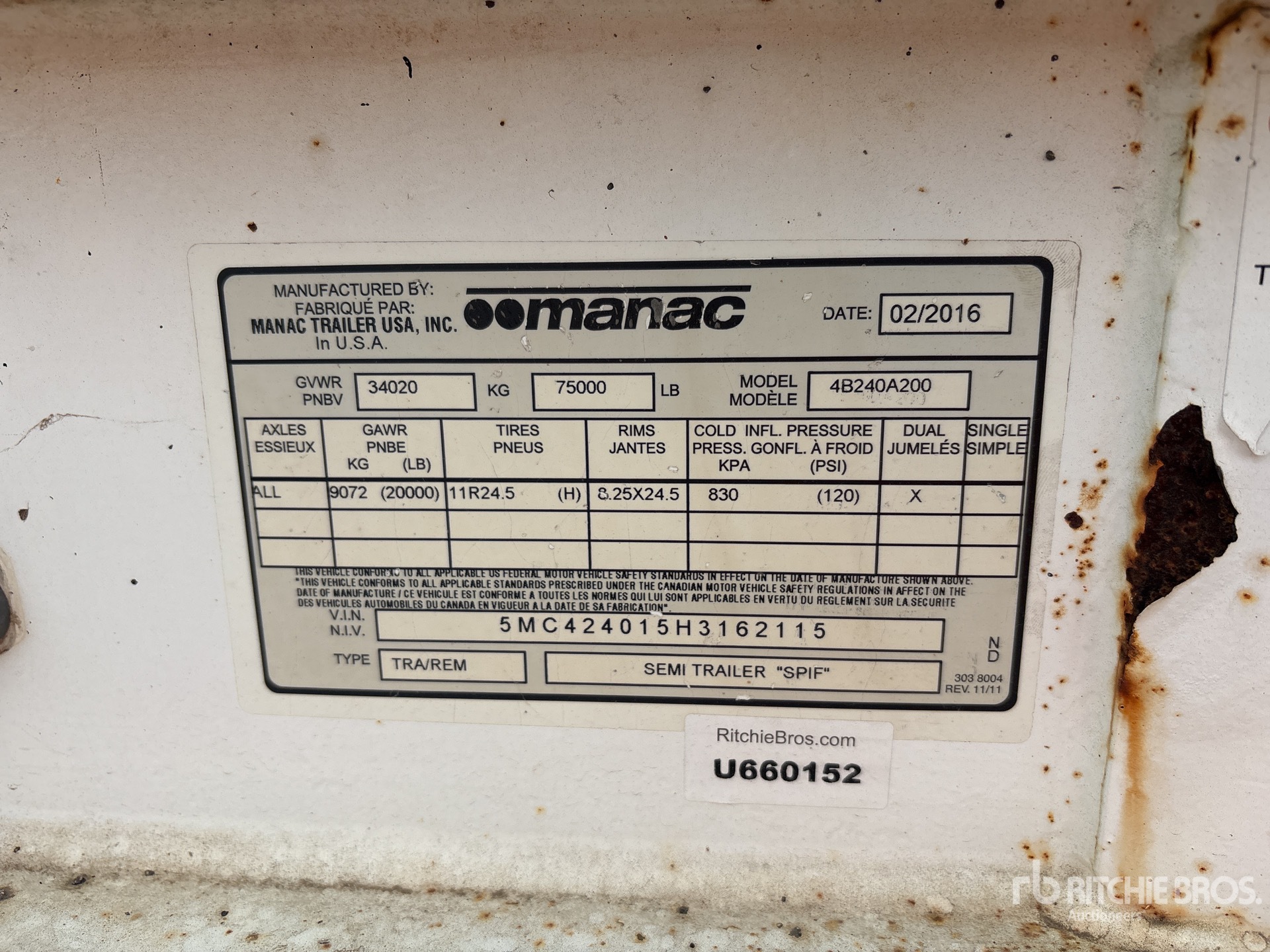General Appearance with Serial Number / VIN