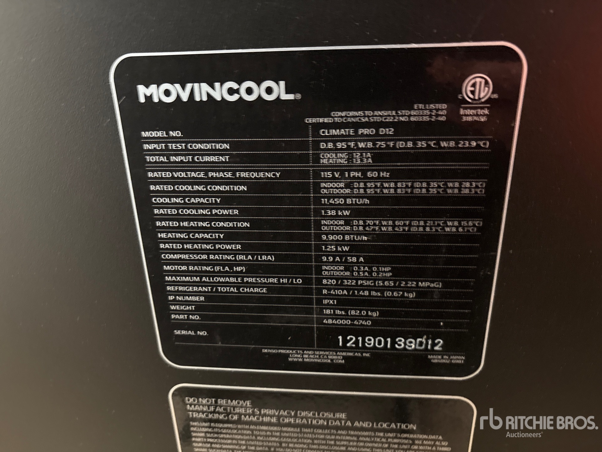 General Appearance with Serial Number / VIN