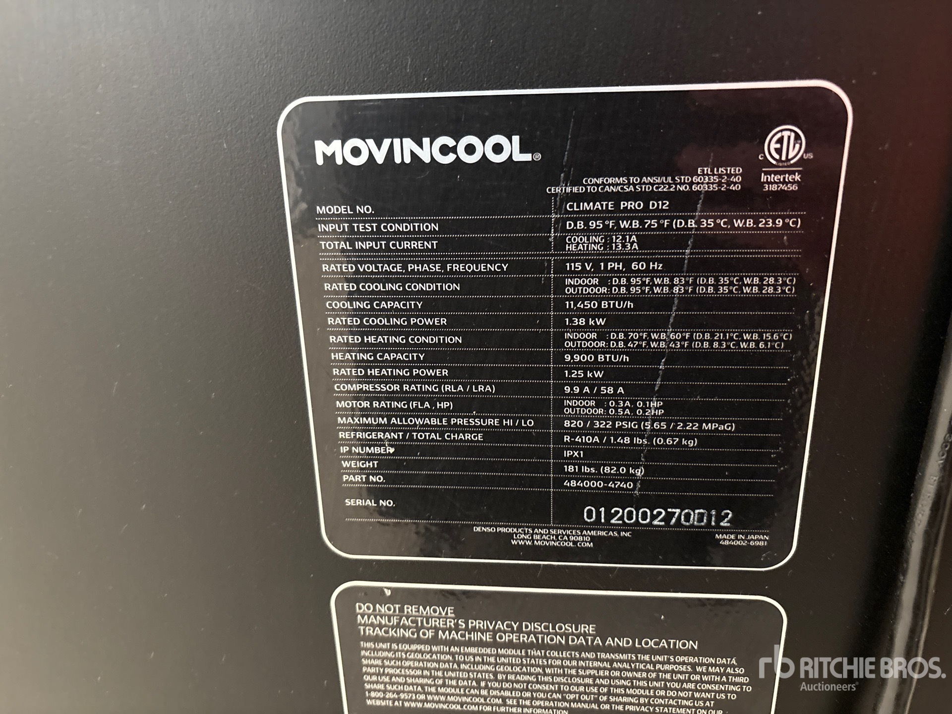 General Appearance with Serial Number / VIN