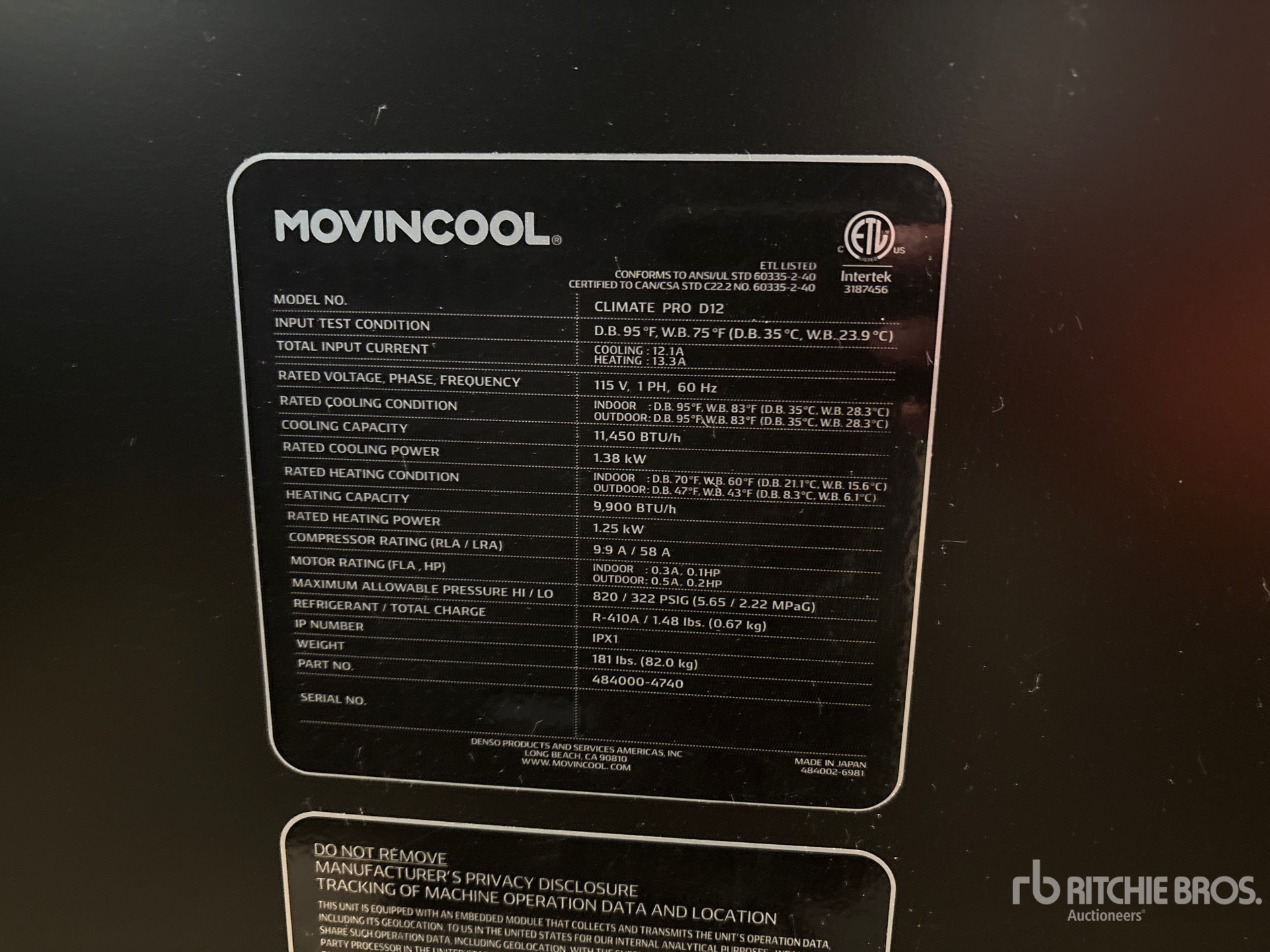 General Appearance with Serial Number / VIN