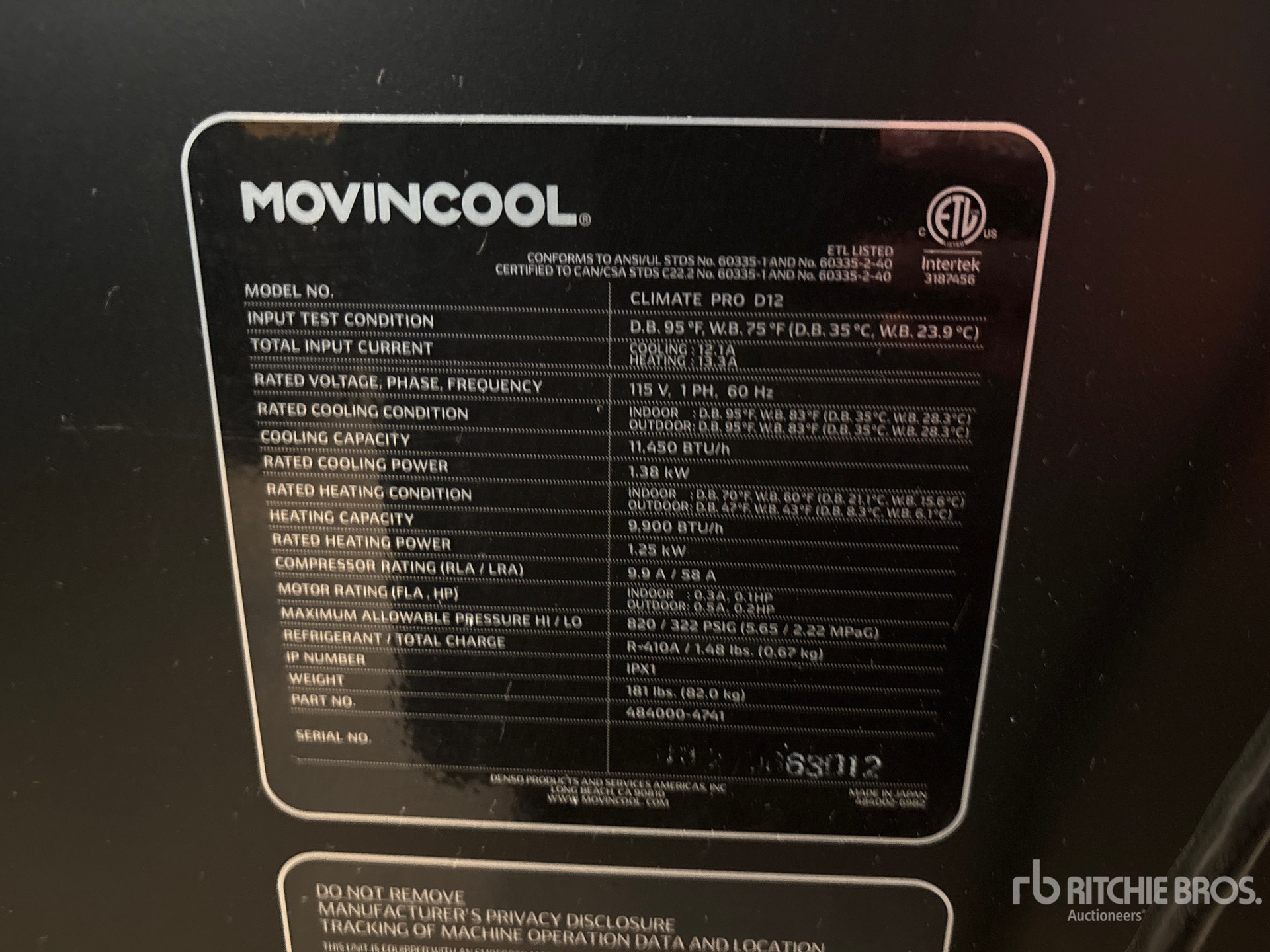 General Appearance with Serial Number / VIN