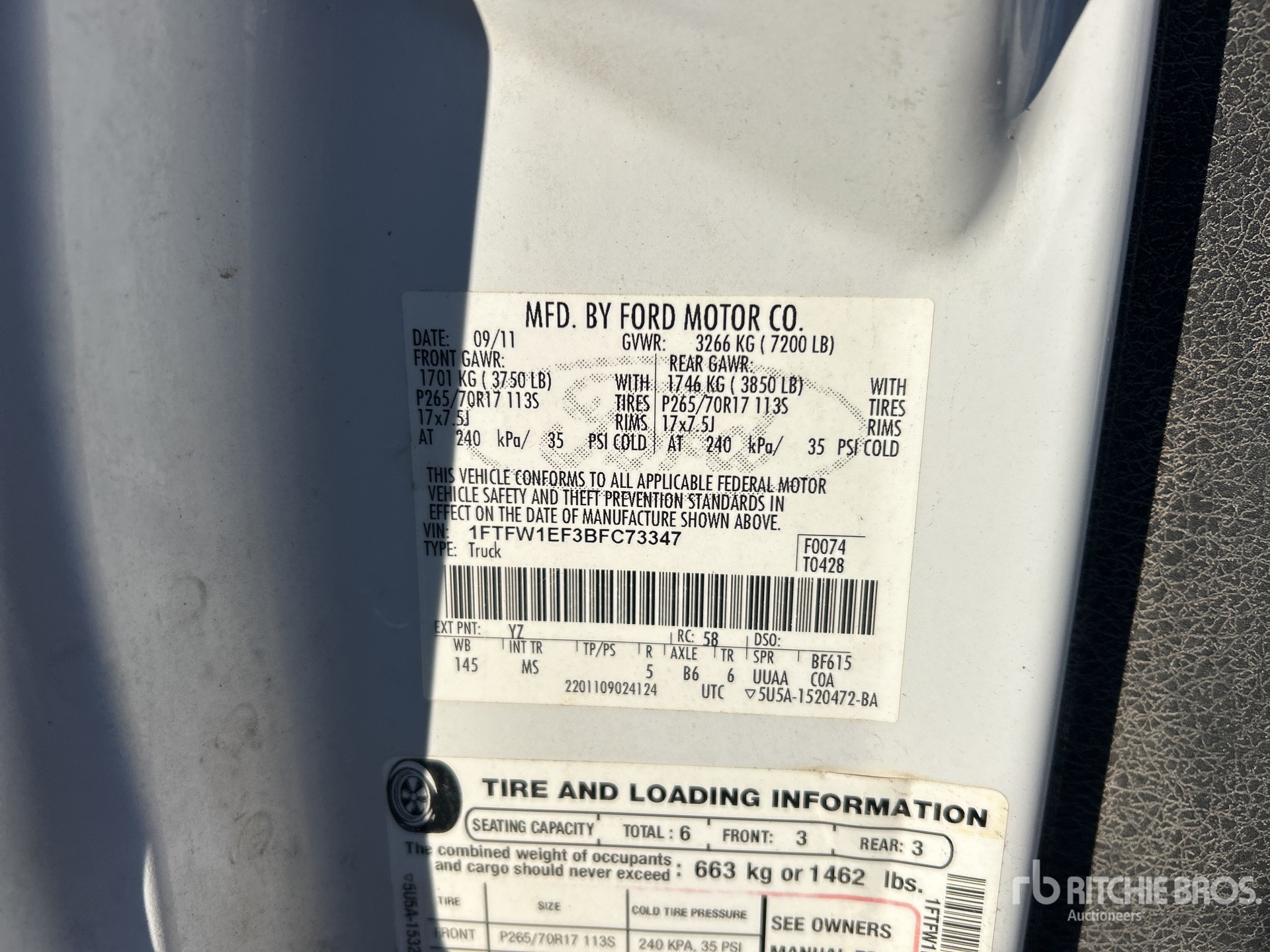General Appearance with Serial Number / VIN