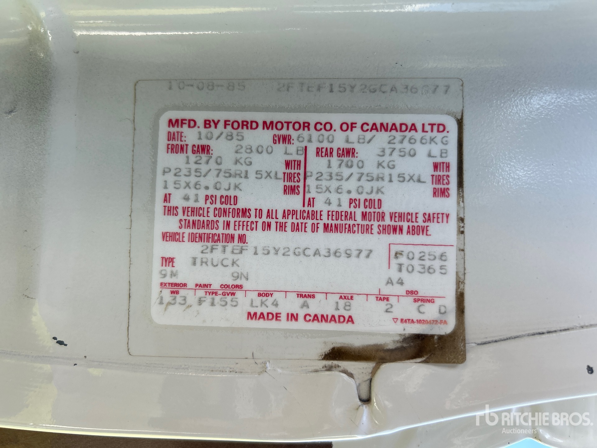 General Appearance with Serial Number / VIN