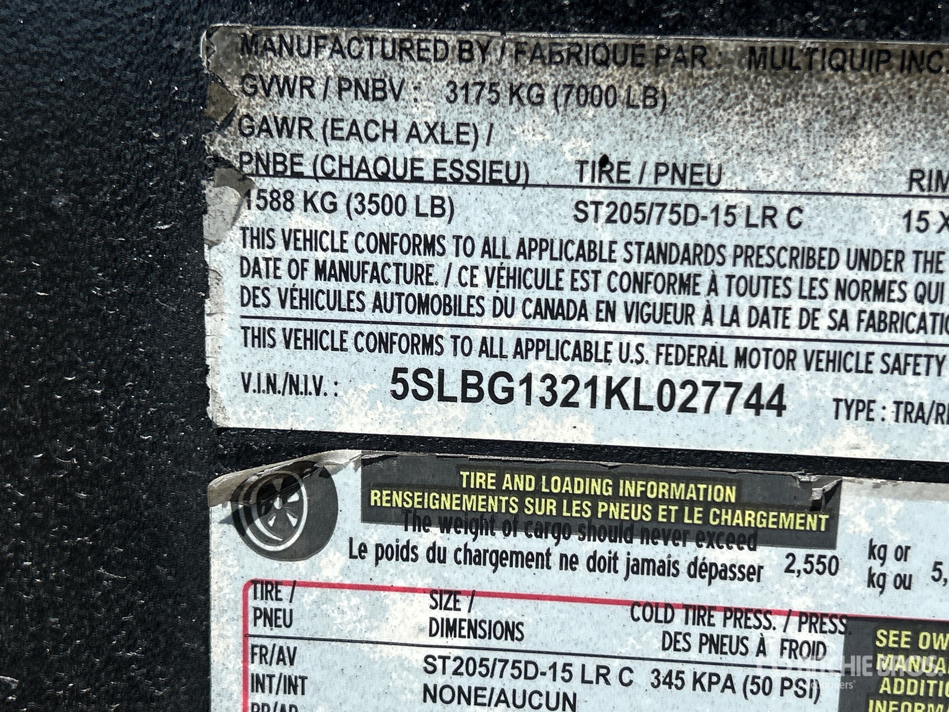 General Appearance with Serial Number / VIN
