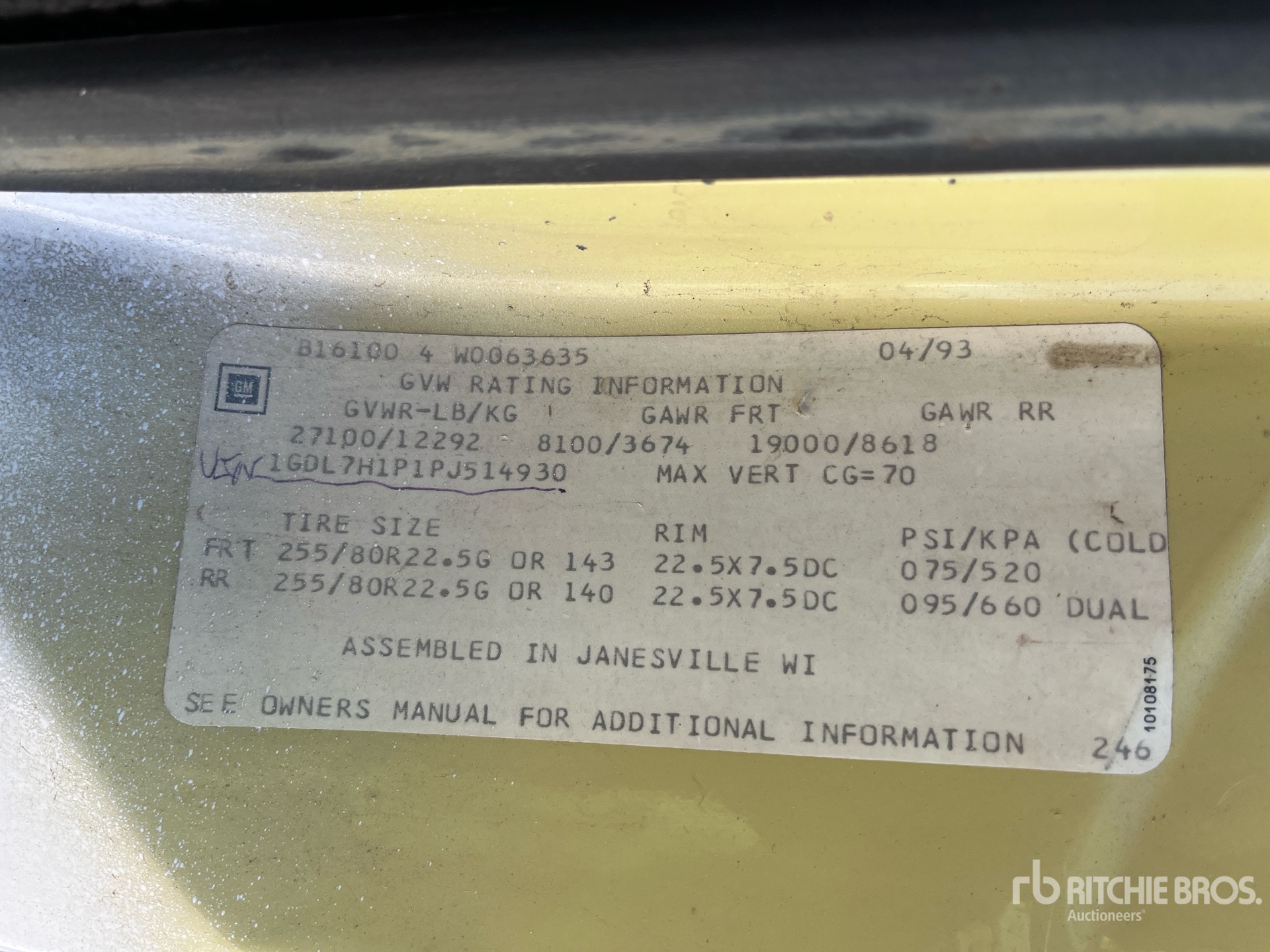 General Appearance with Serial Number / VIN
