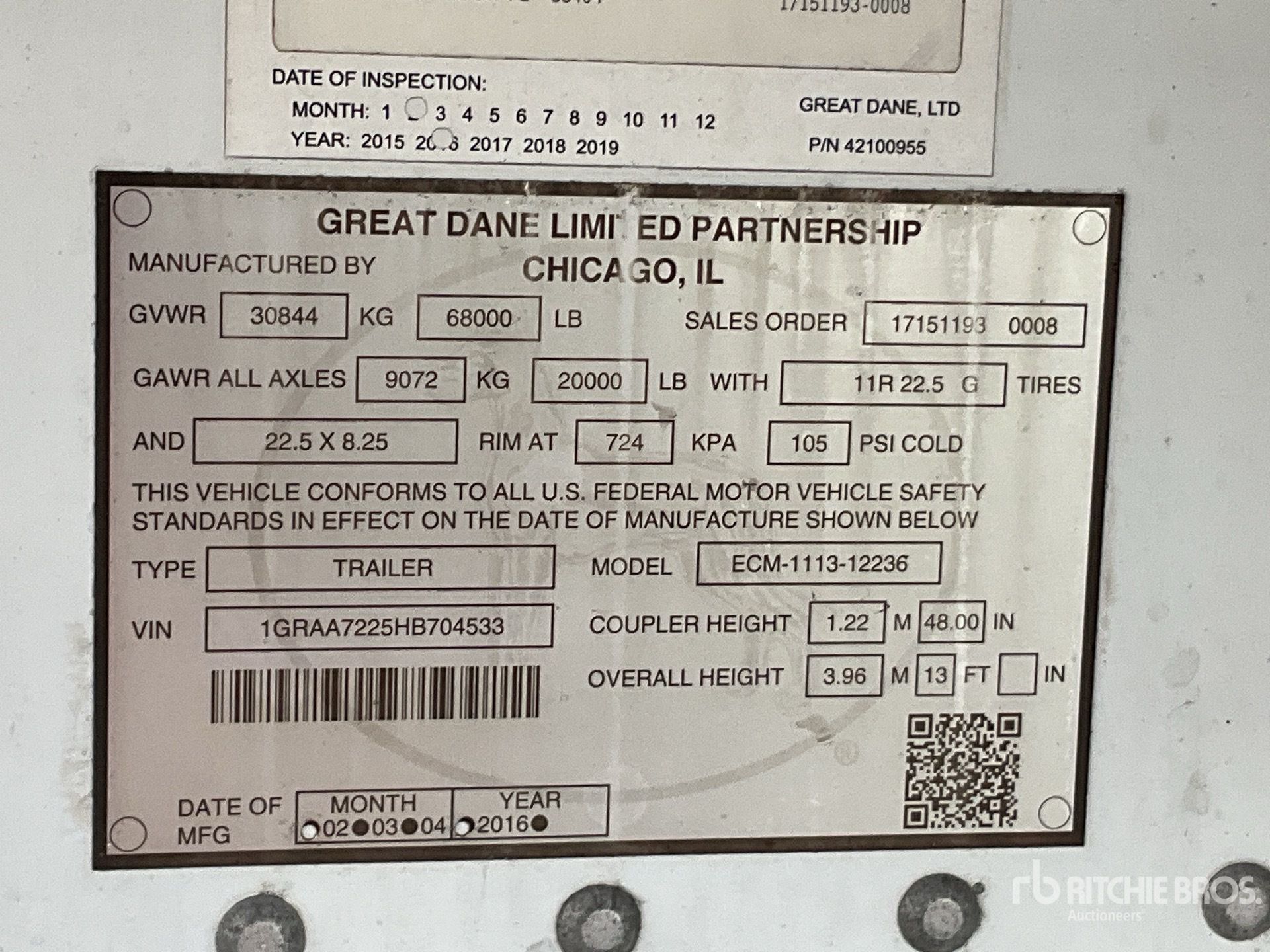 General Appearance with Serial Number / VIN