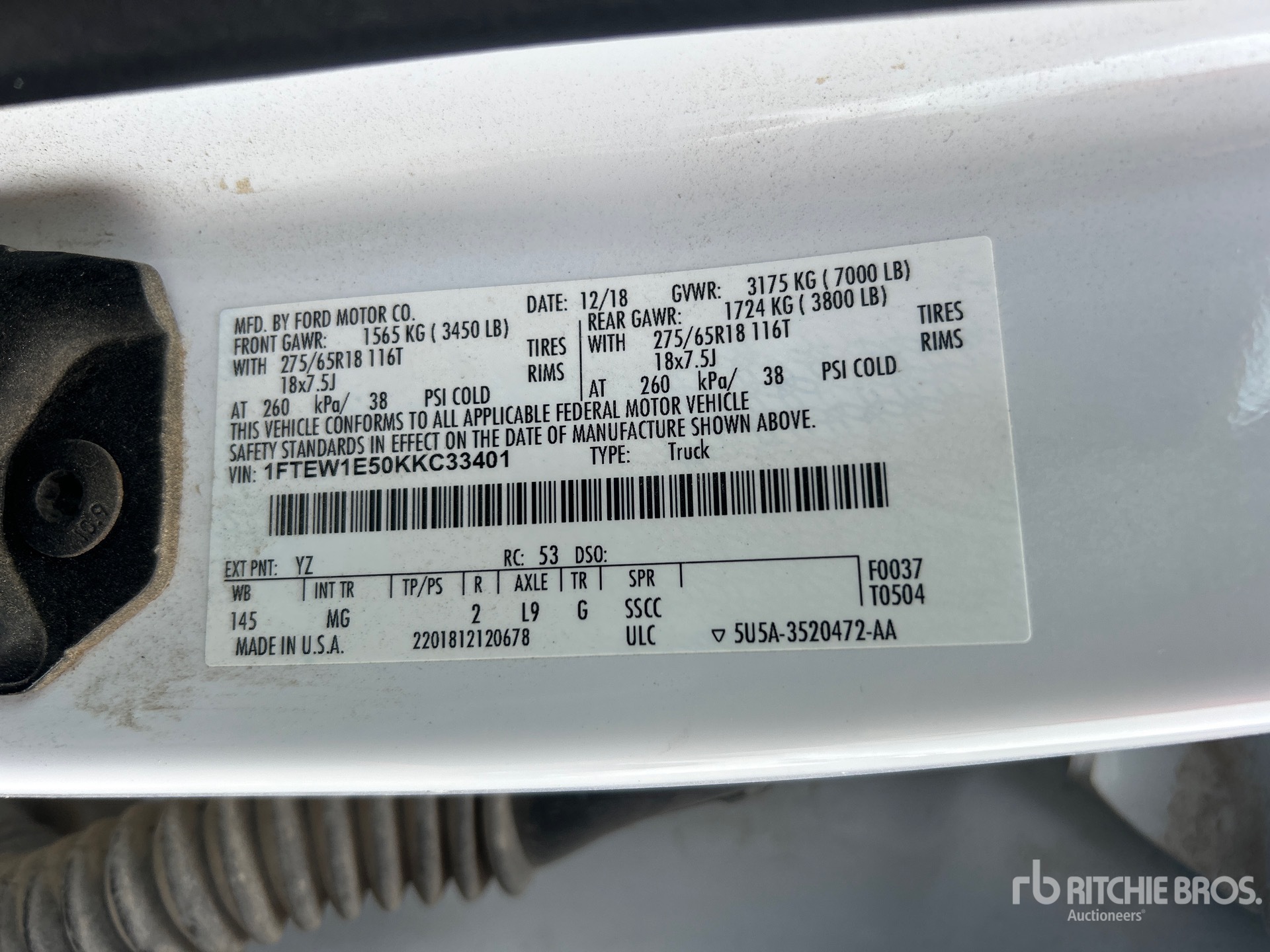 General Appearance with Serial Number / VIN