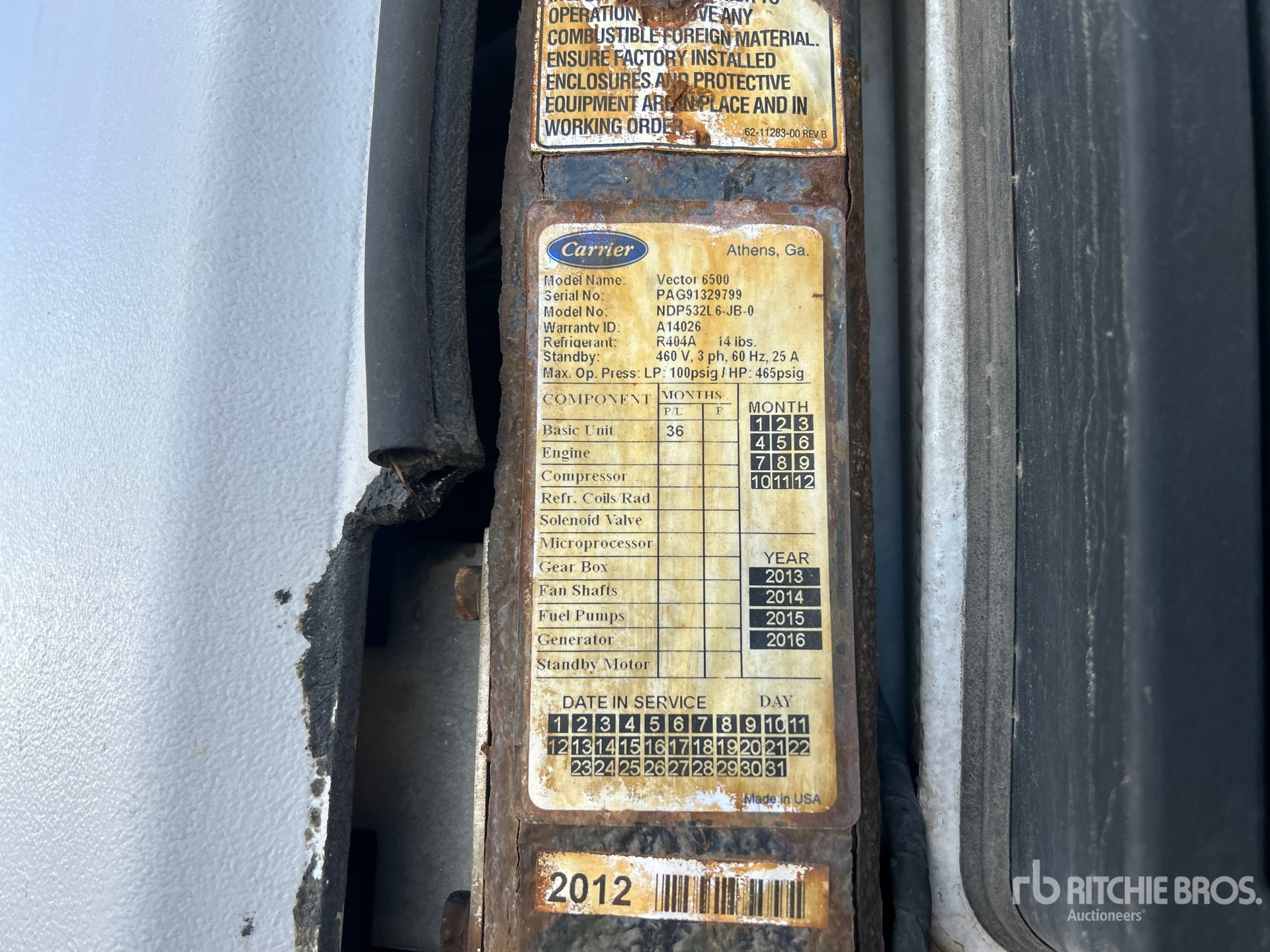 General Appearance with Refrigeration Unit Serial Number