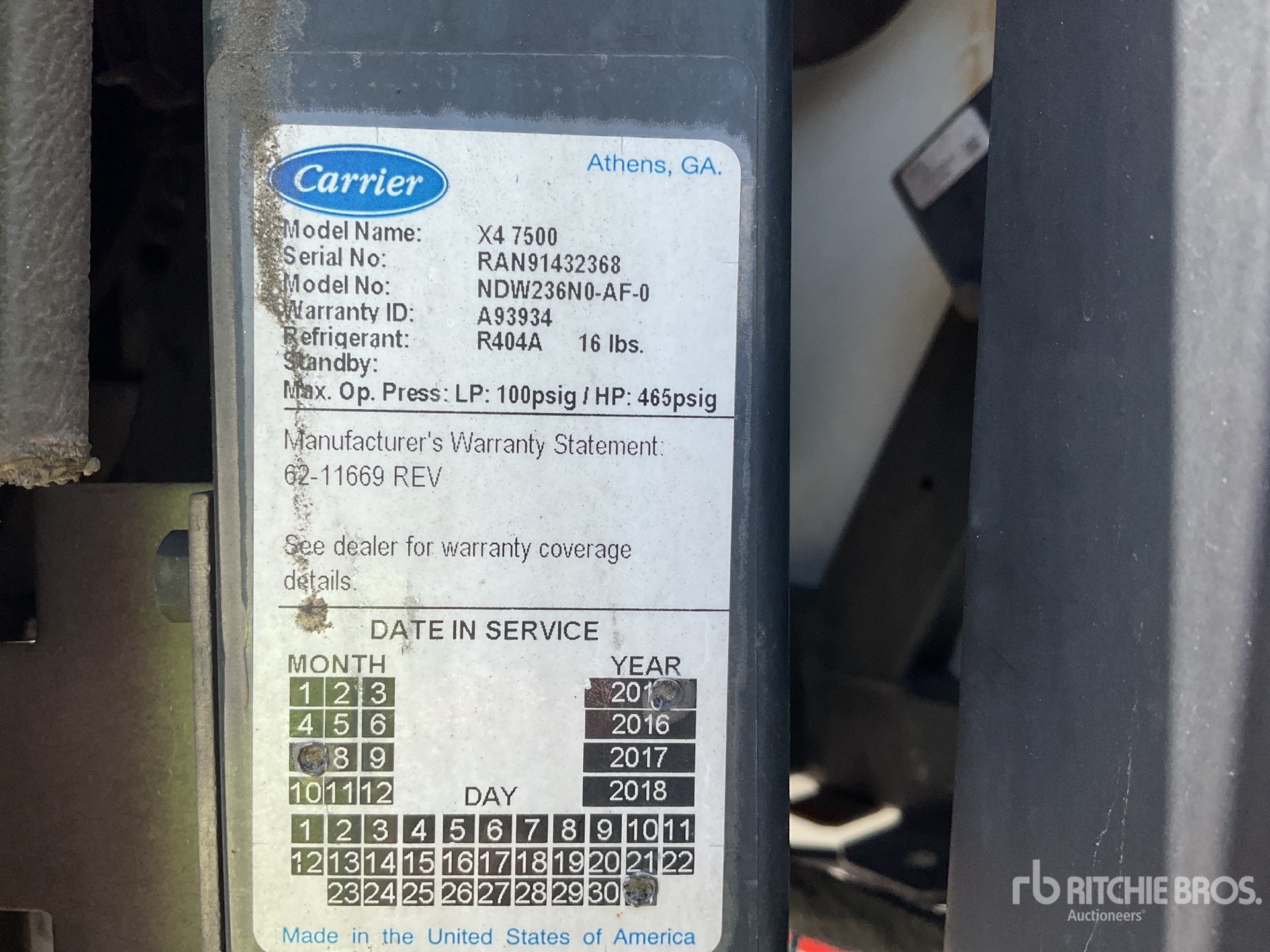 General Appearance with Refrigeration Unit Serial Number