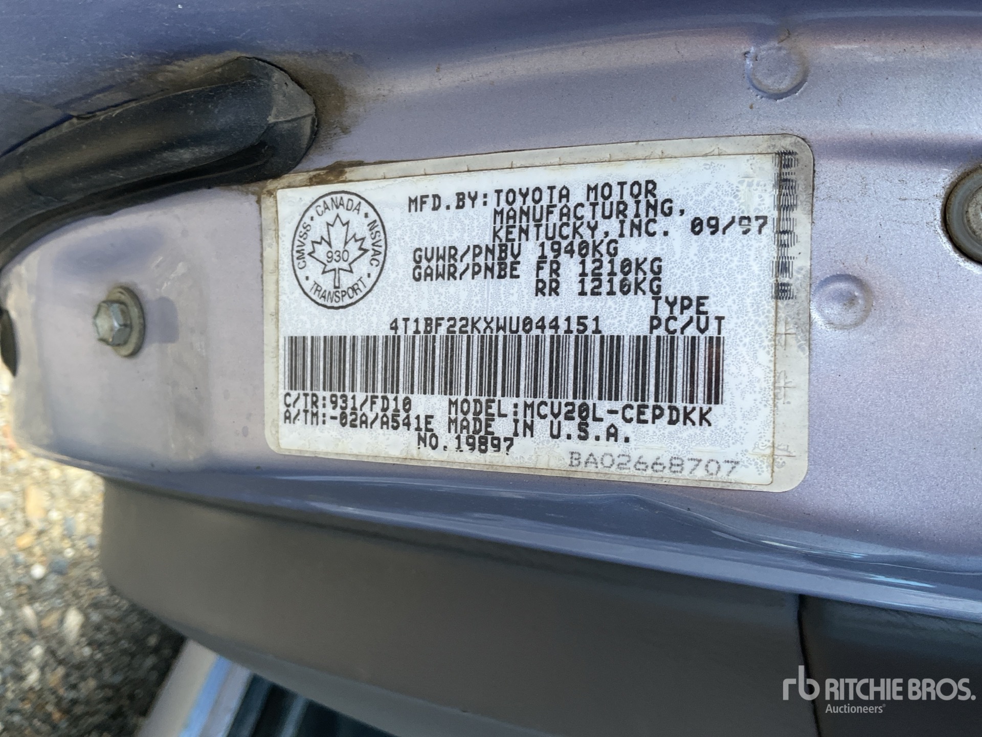 General Appearance with Serial Number / VIN
