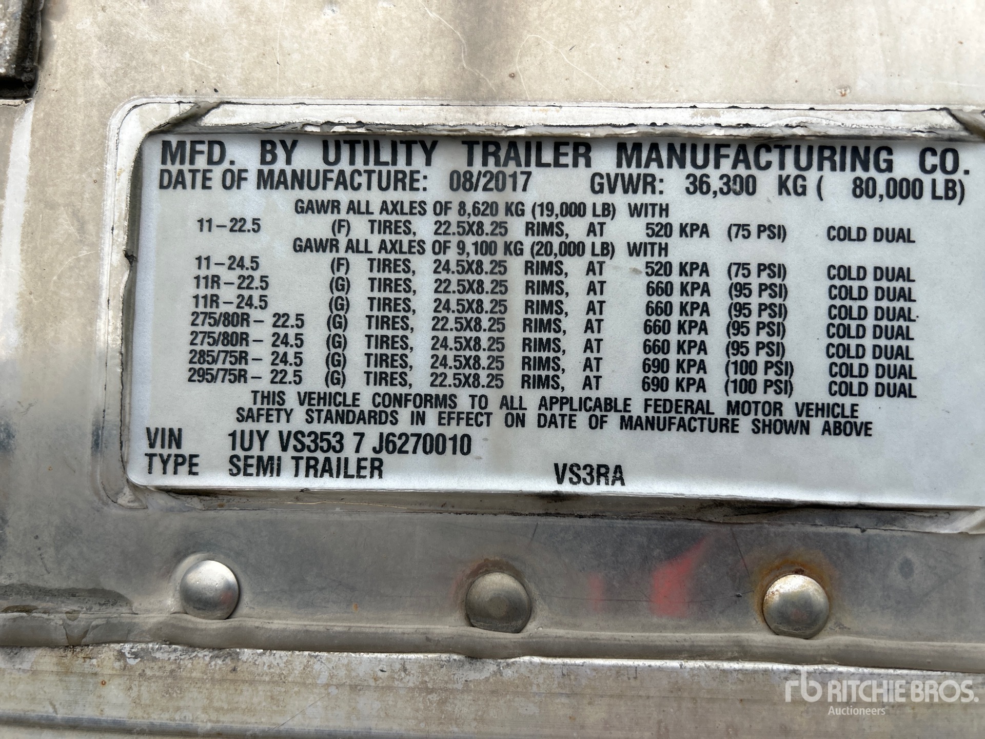 General Appearance with Serial Number / VIN