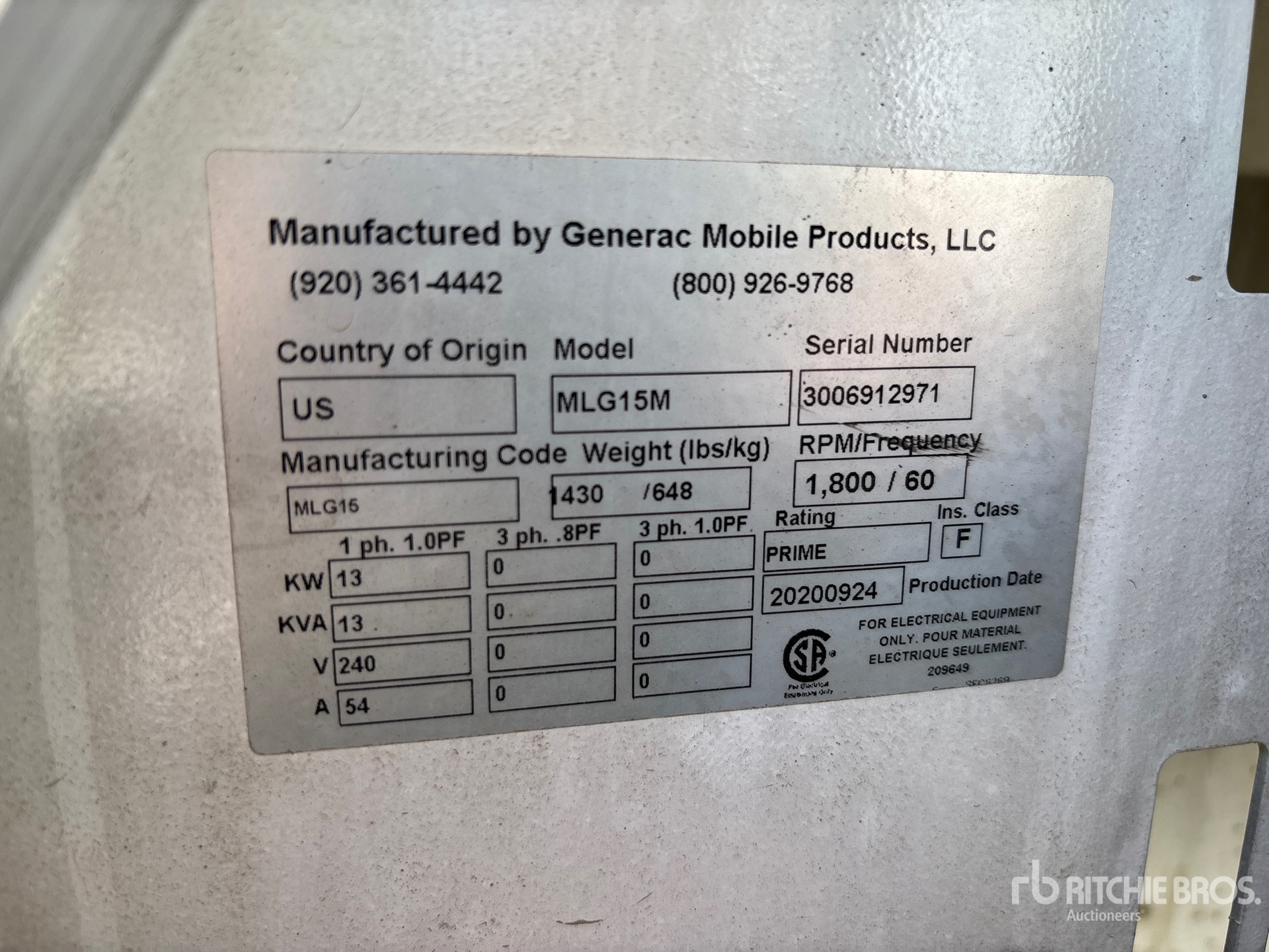 General Appearance with Unit Serial Number