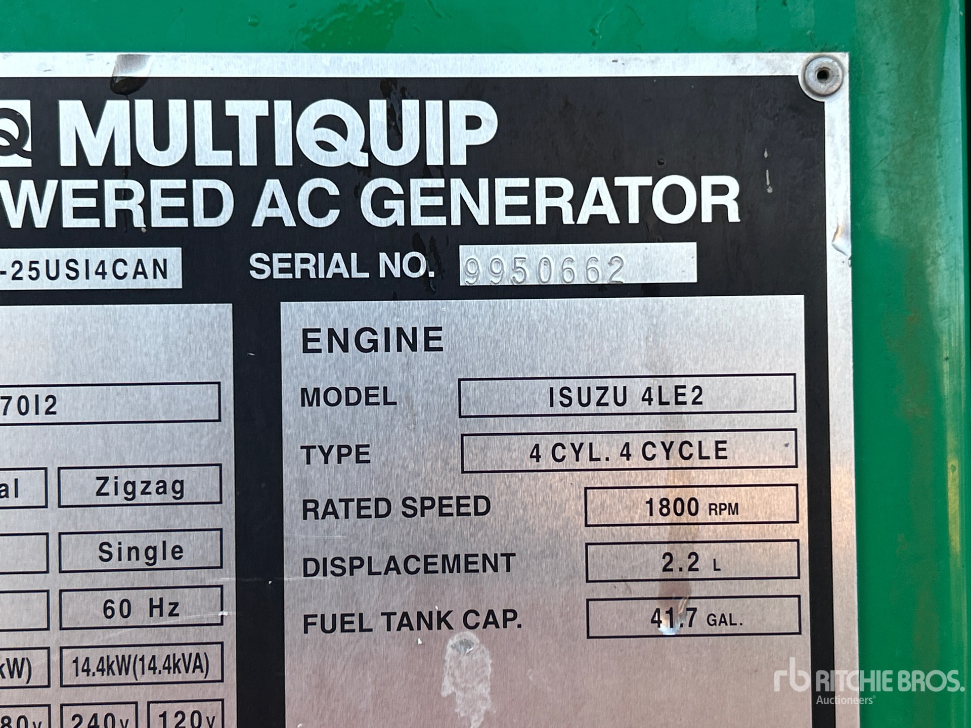 General Appearance with Unit Serial Number