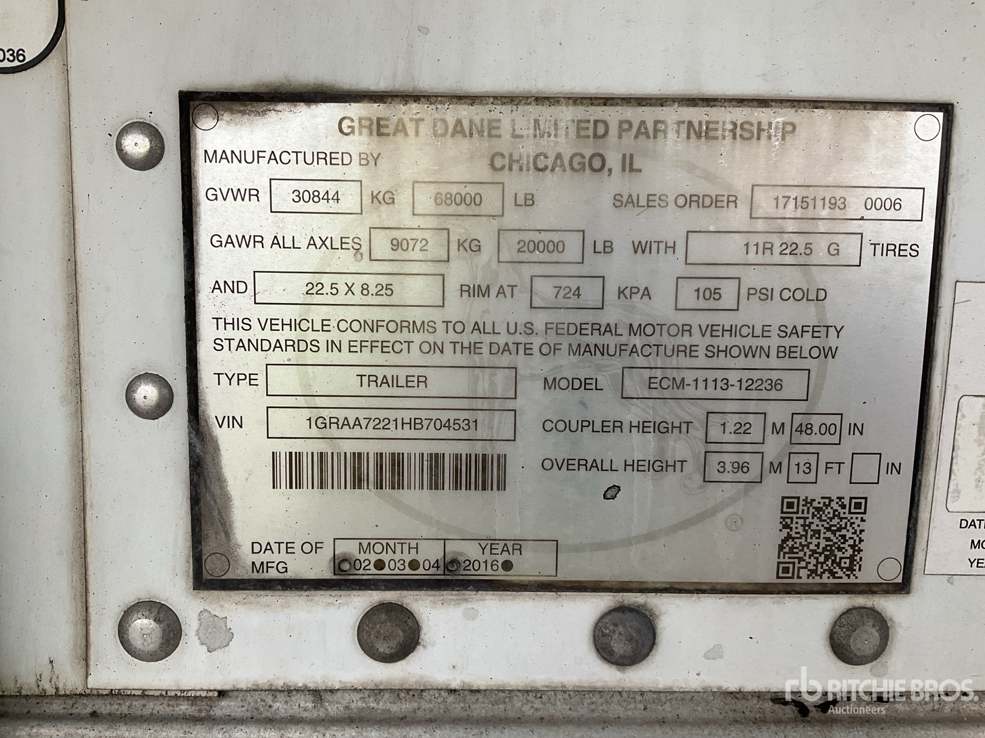 General Appearance with Serial Number / VIN