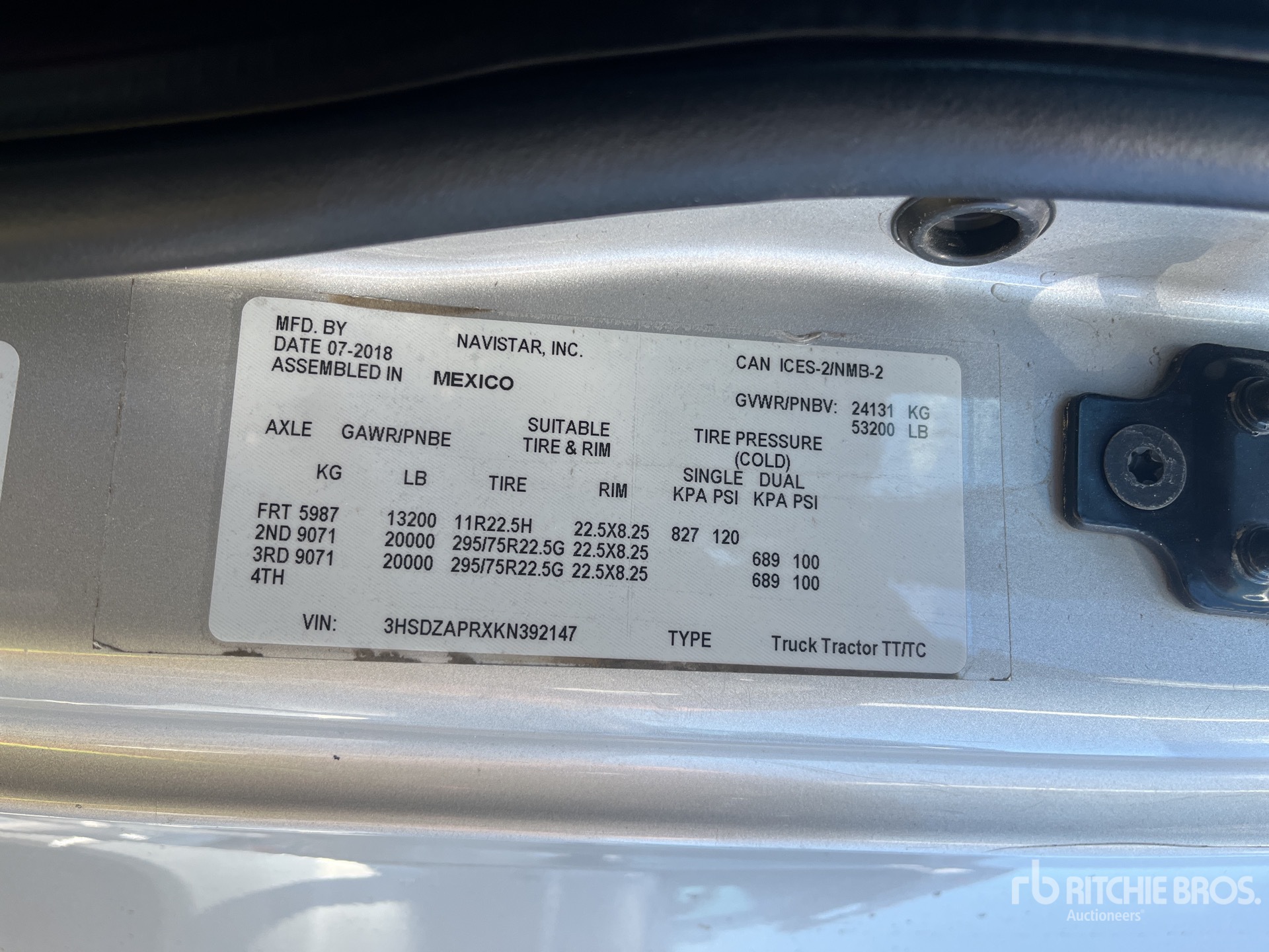 General Appearance with Serial Number / VIN