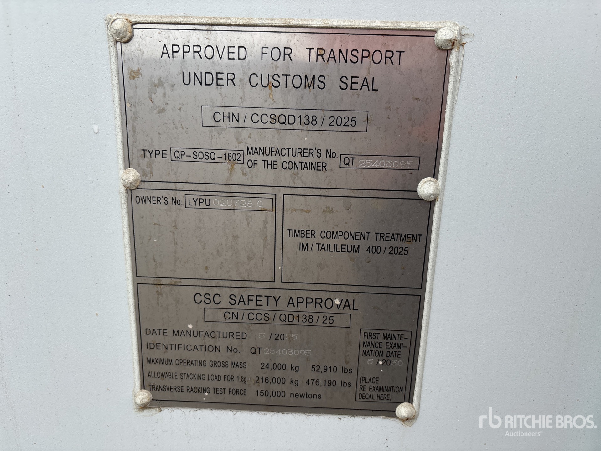 General Appearance with Serial Number / VIN