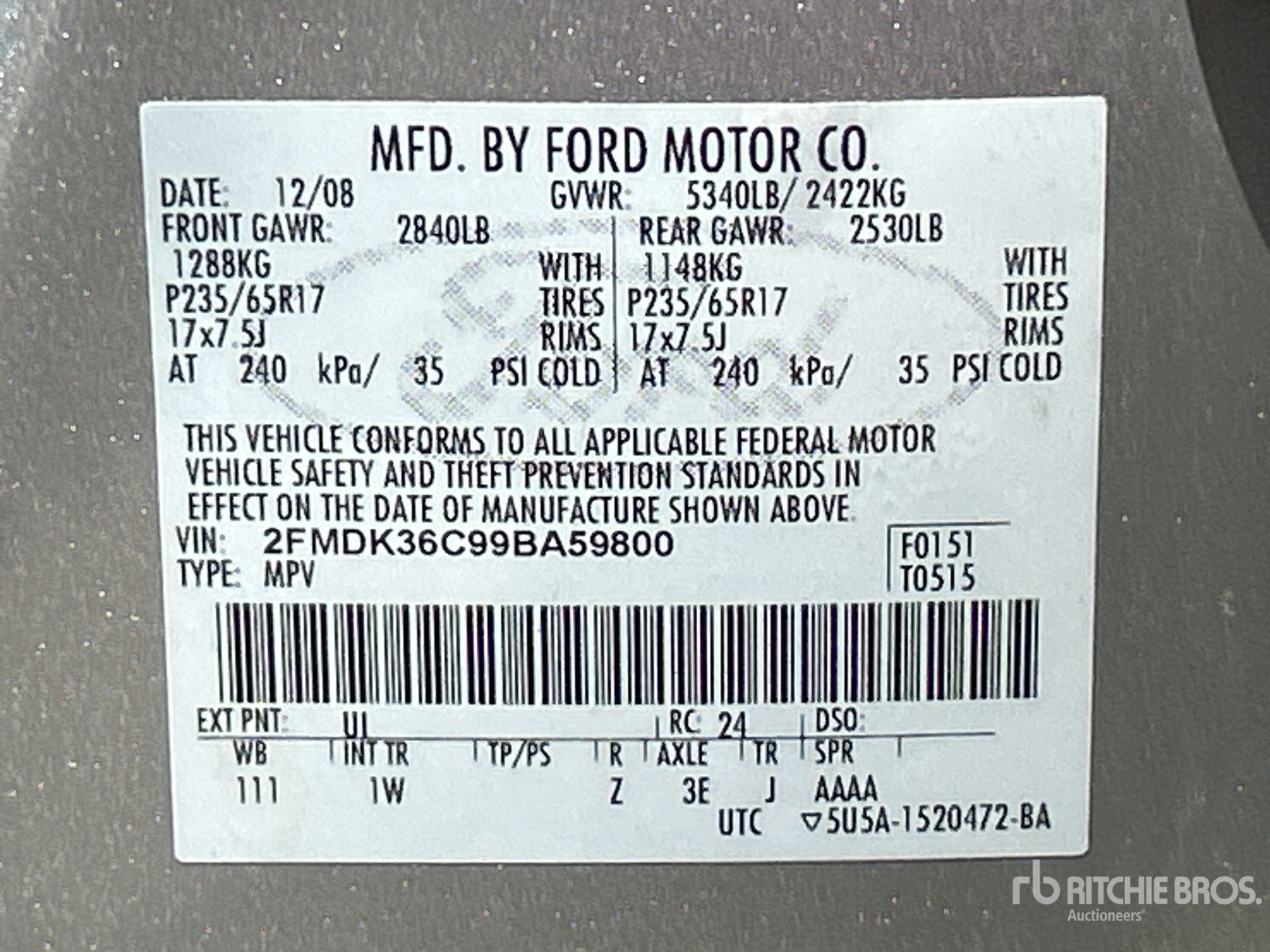 General Appearance with Serial Number / VIN