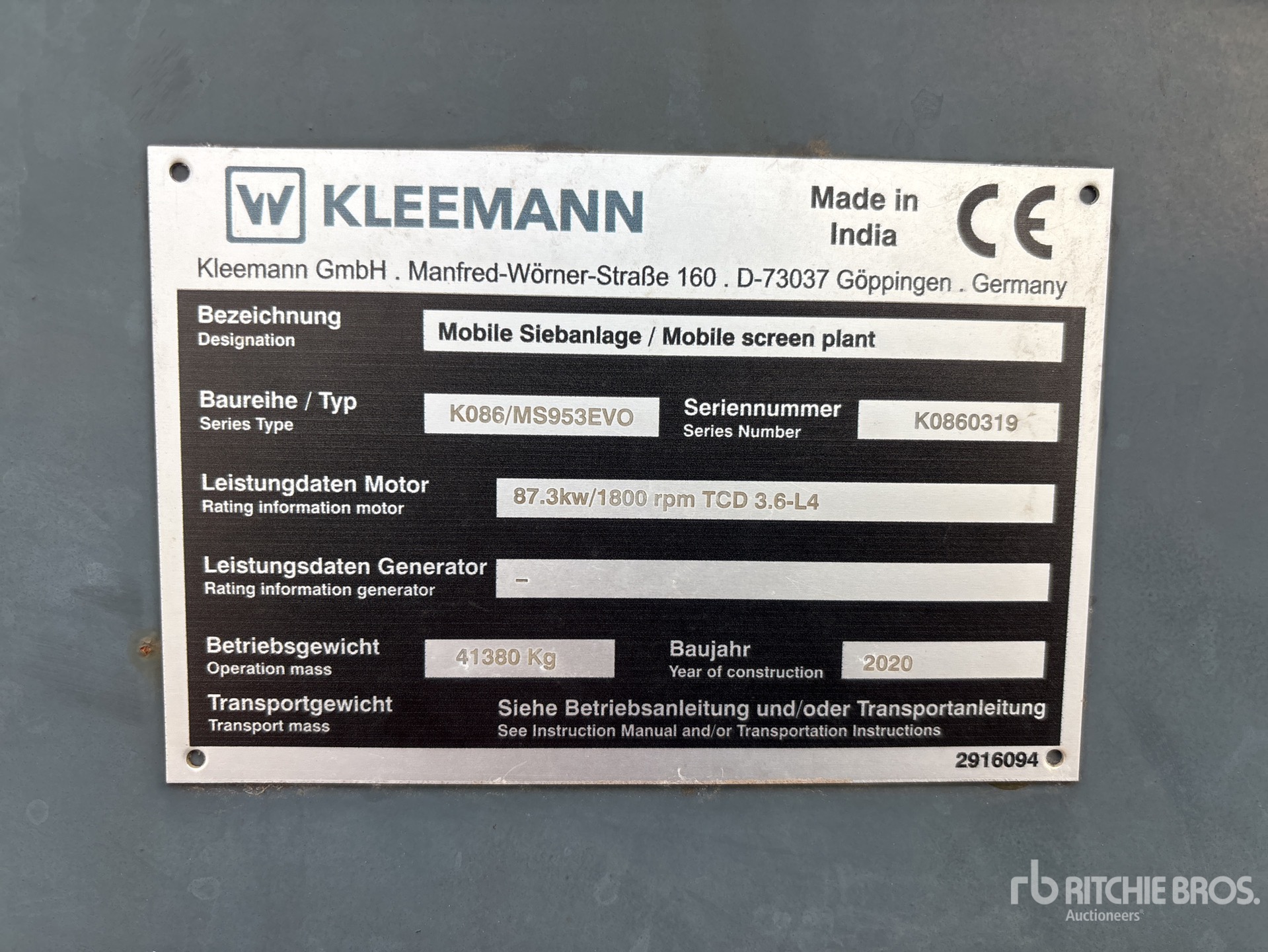 General Appearance with Serial Number / VIN