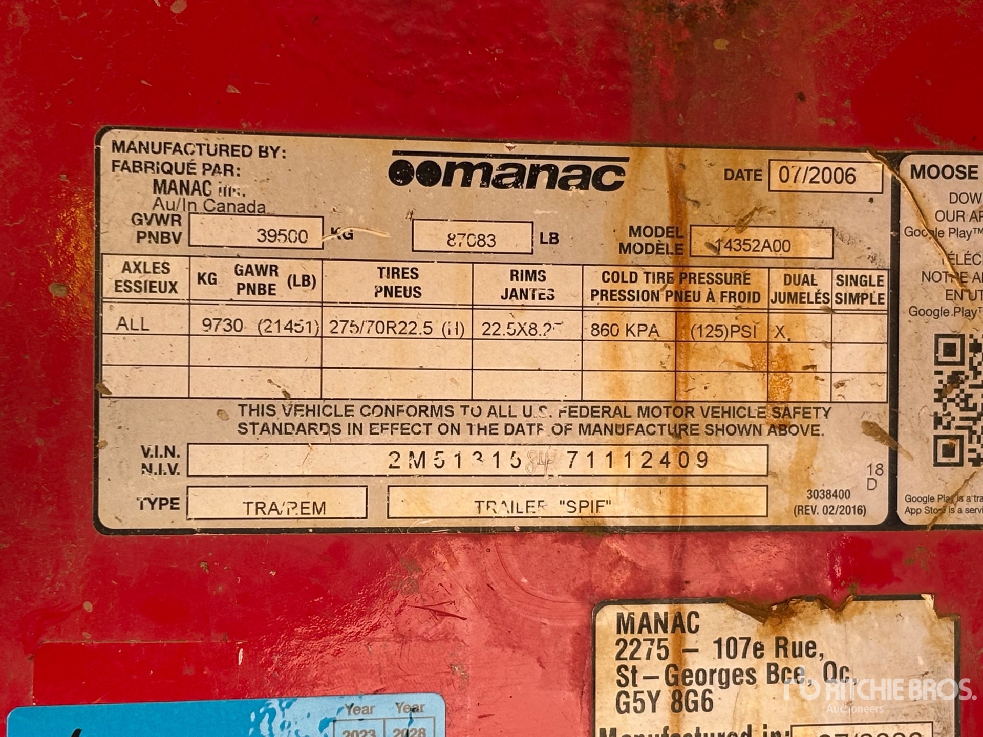 General Appearance with Serial Number / VIN