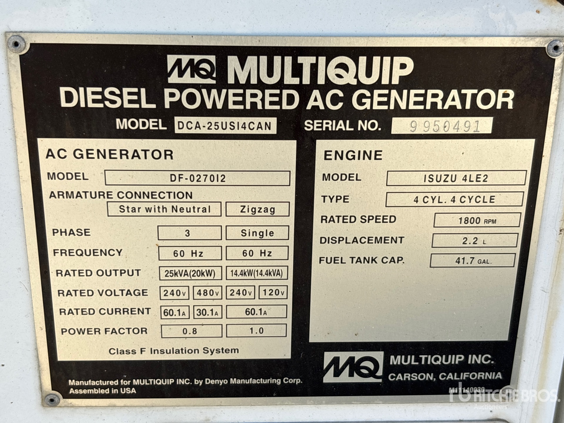 General Appearance with Unit Serial Number