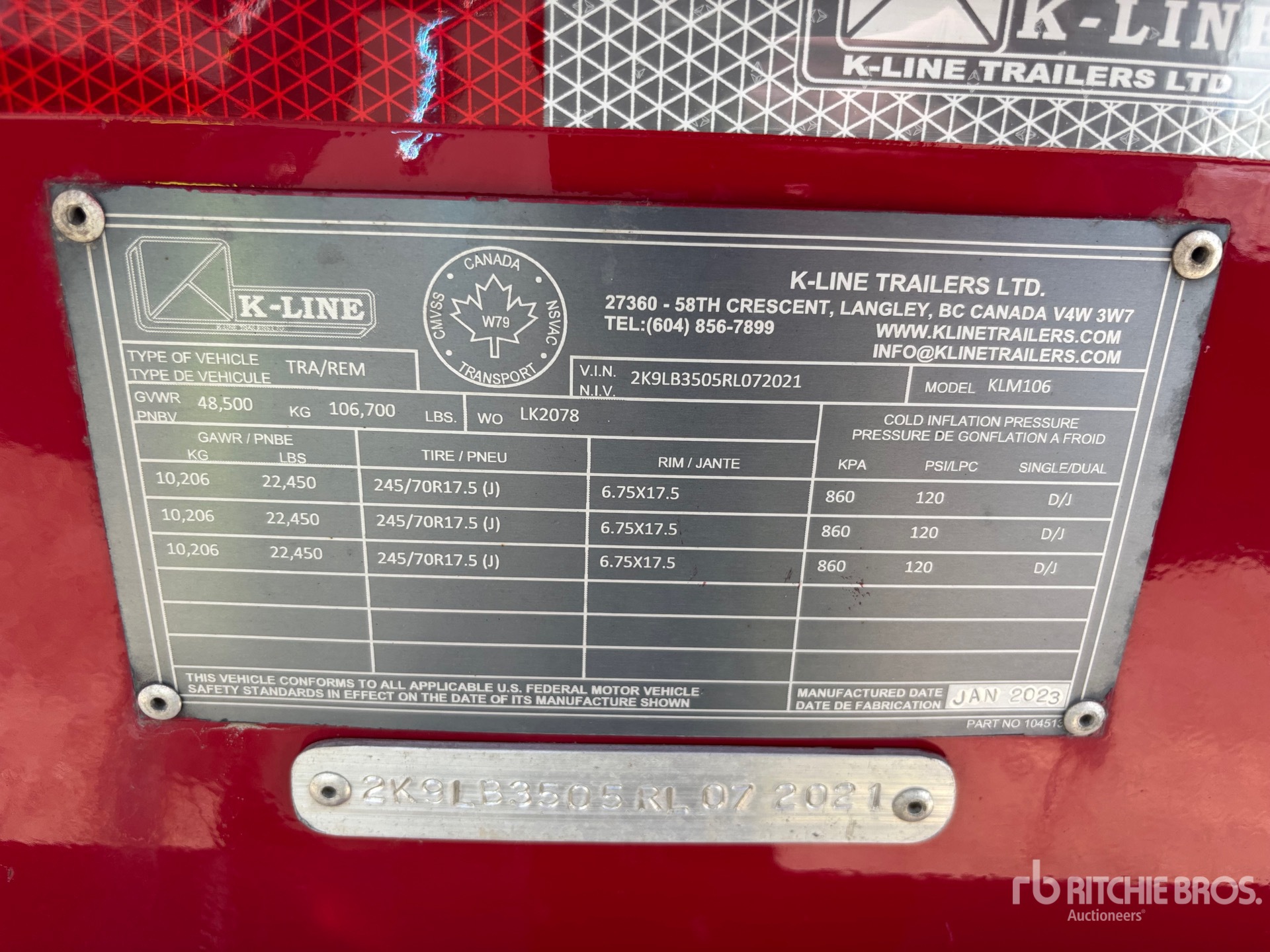 General Appearance with Serial Number / VIN