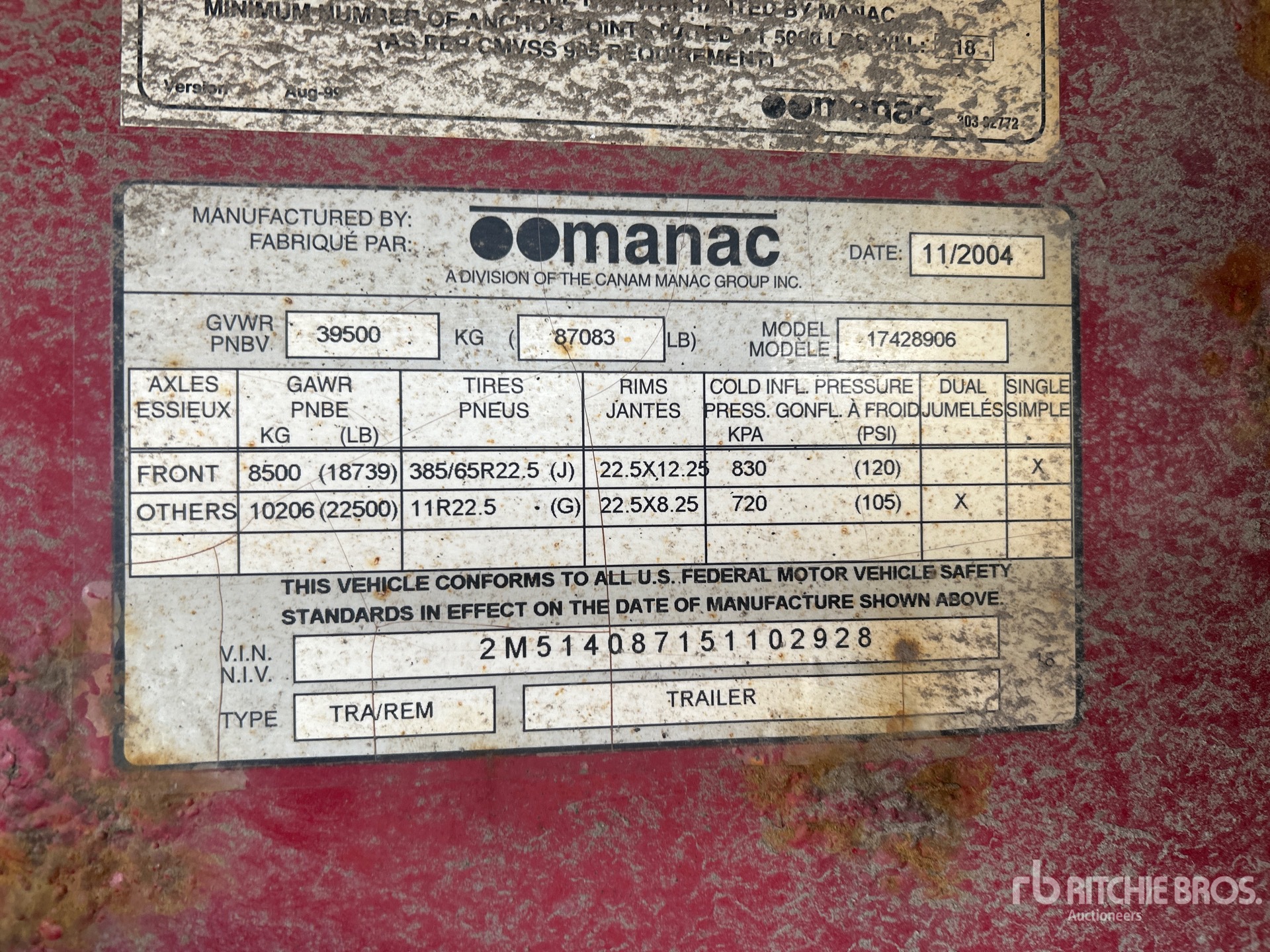 General Appearance with Serial Number / VIN