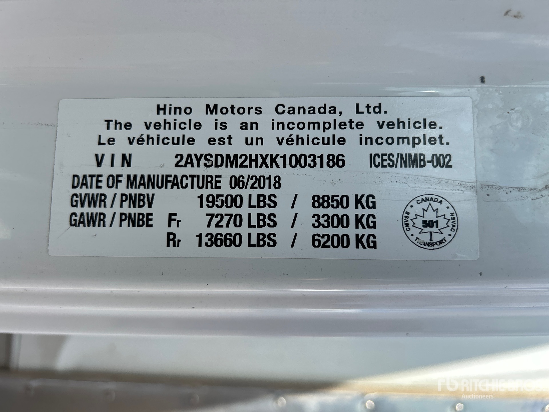 General Appearance with Serial Number / VIN
