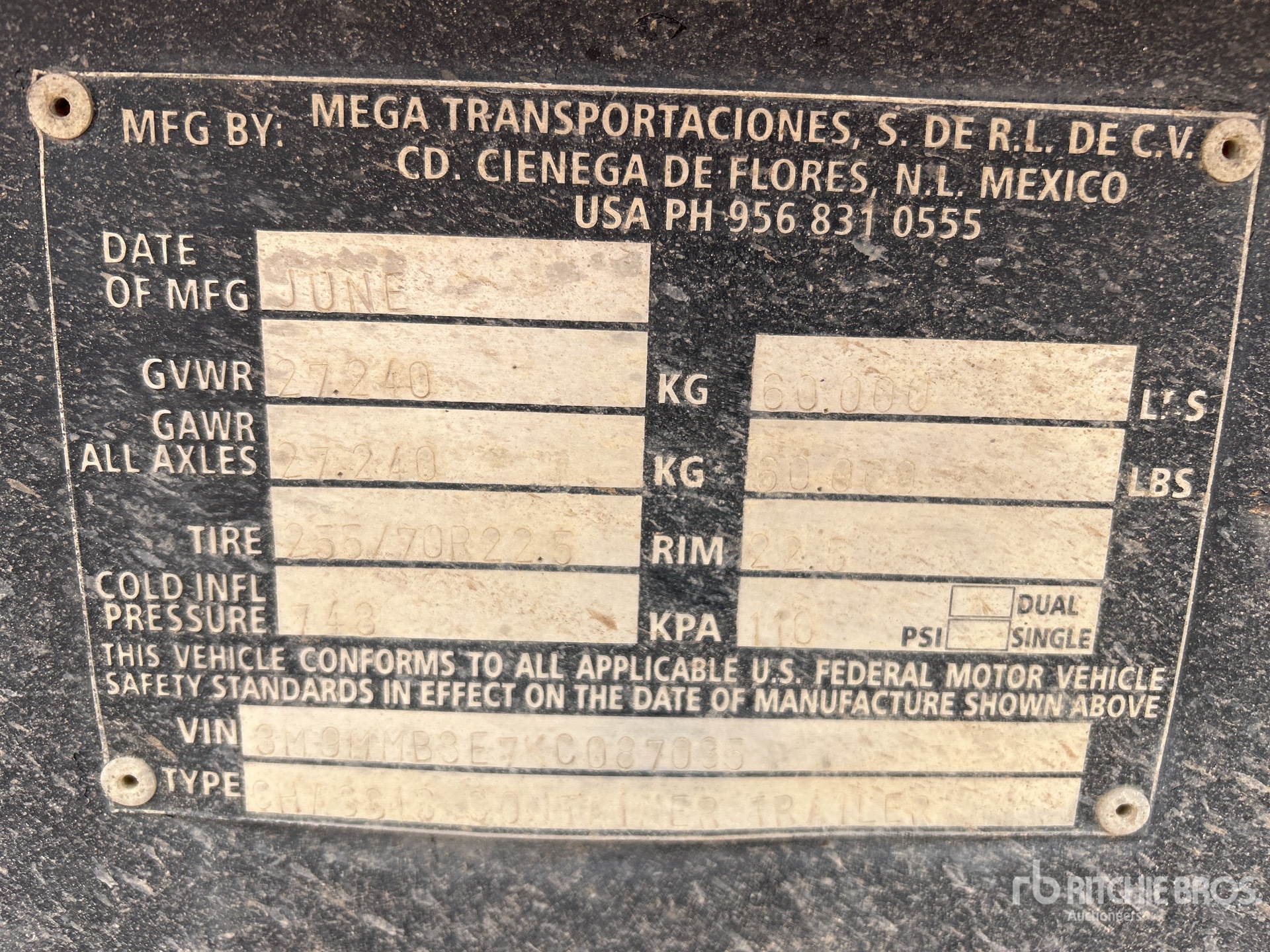 General Appearance with Serial Number / VIN